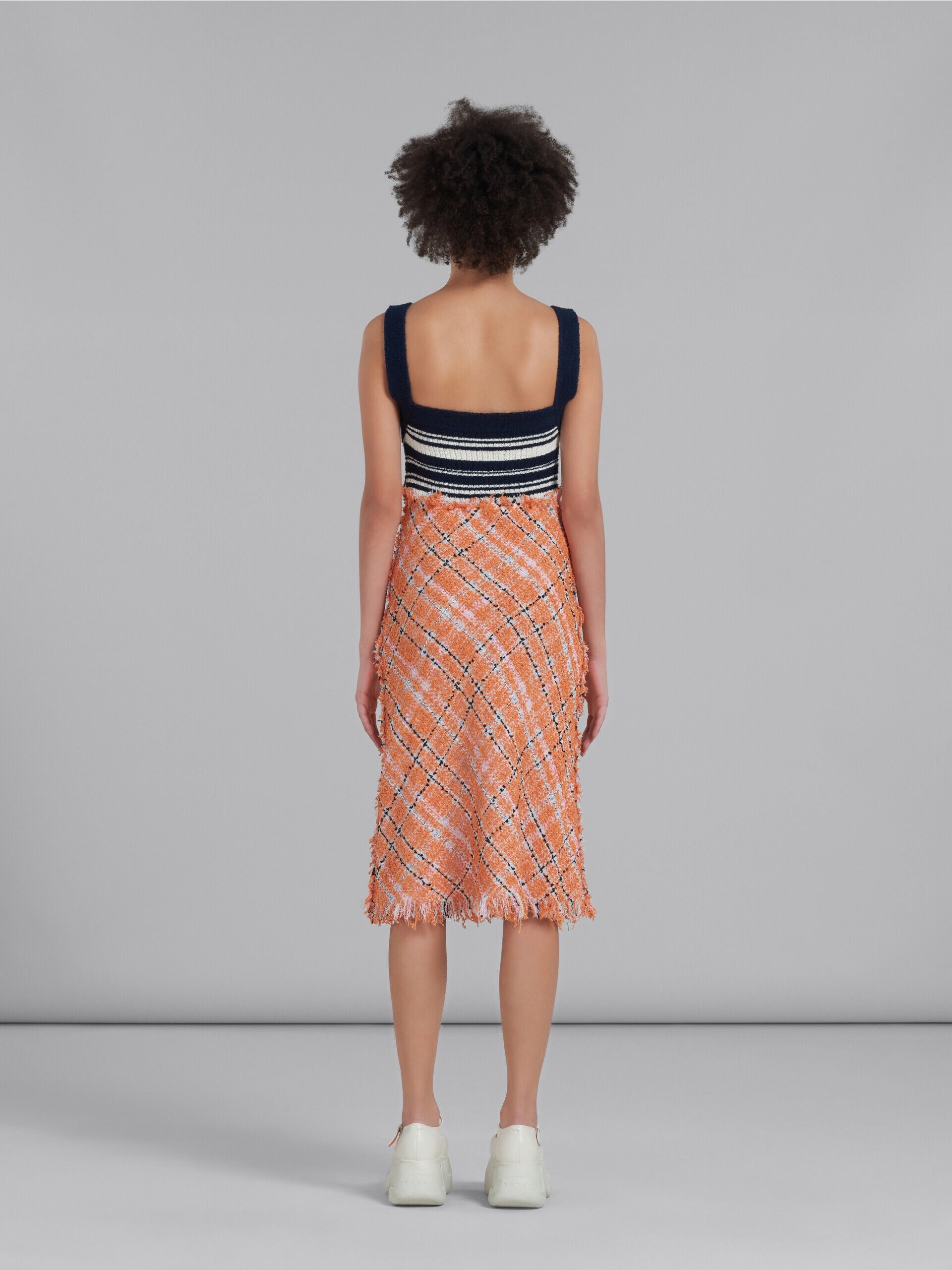 MARNI WOMEN'S NAVY ORANGE PLAID KNIT DRESS