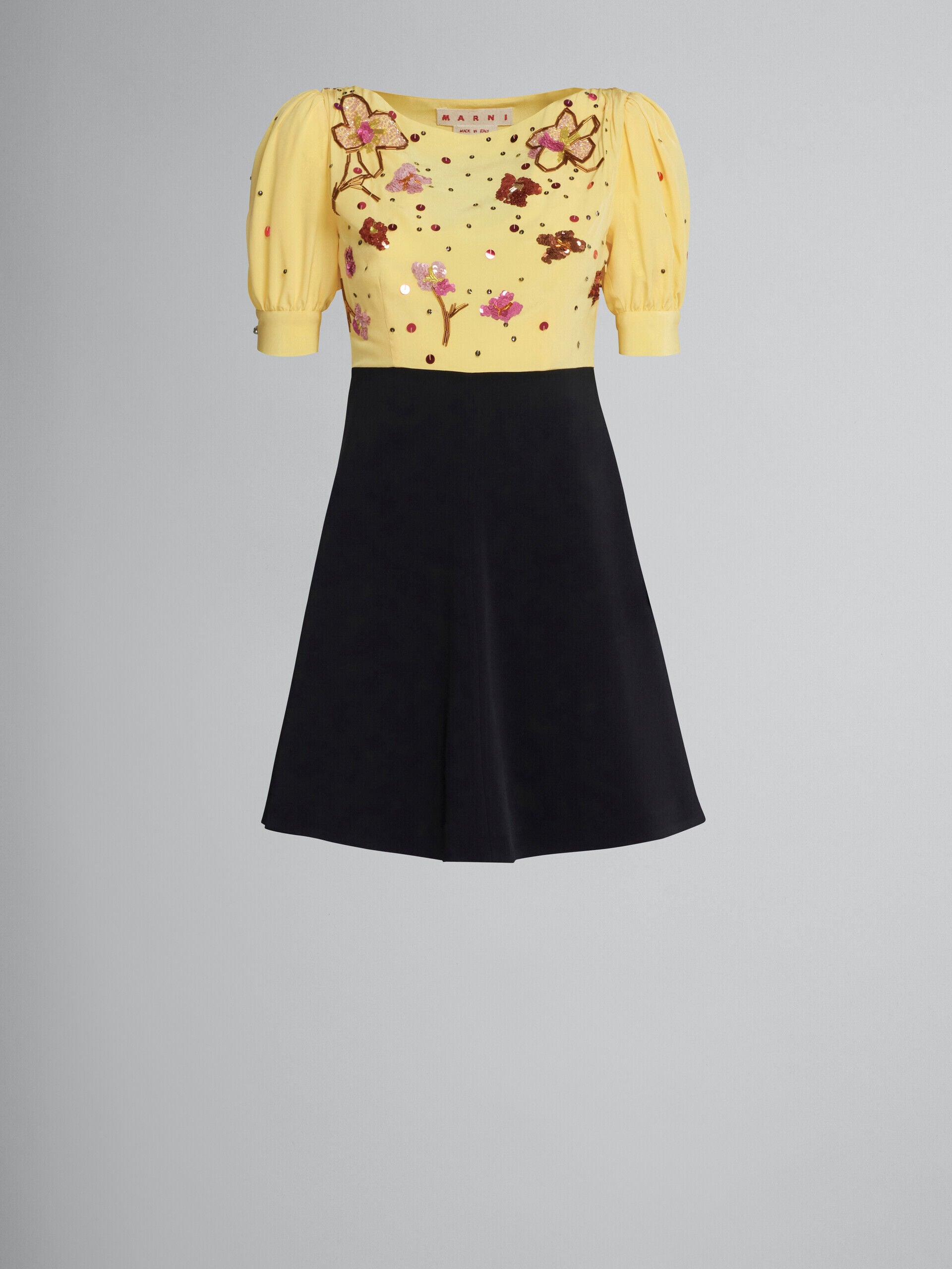 MARNI WOMEN'S YELLOW EMBROIDERED PUFF SLEEVE DRESS