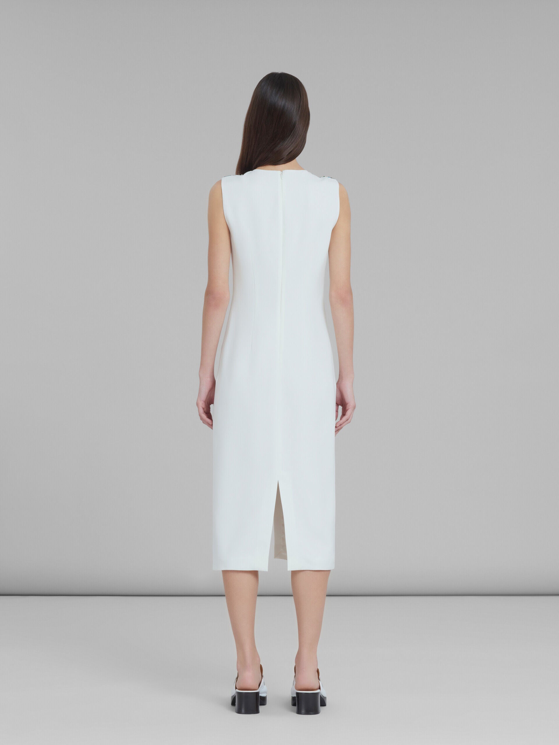 MARNI WOMEN'S WHITE SLEEVELESS DRESS WITH EMBELLISHMENTS