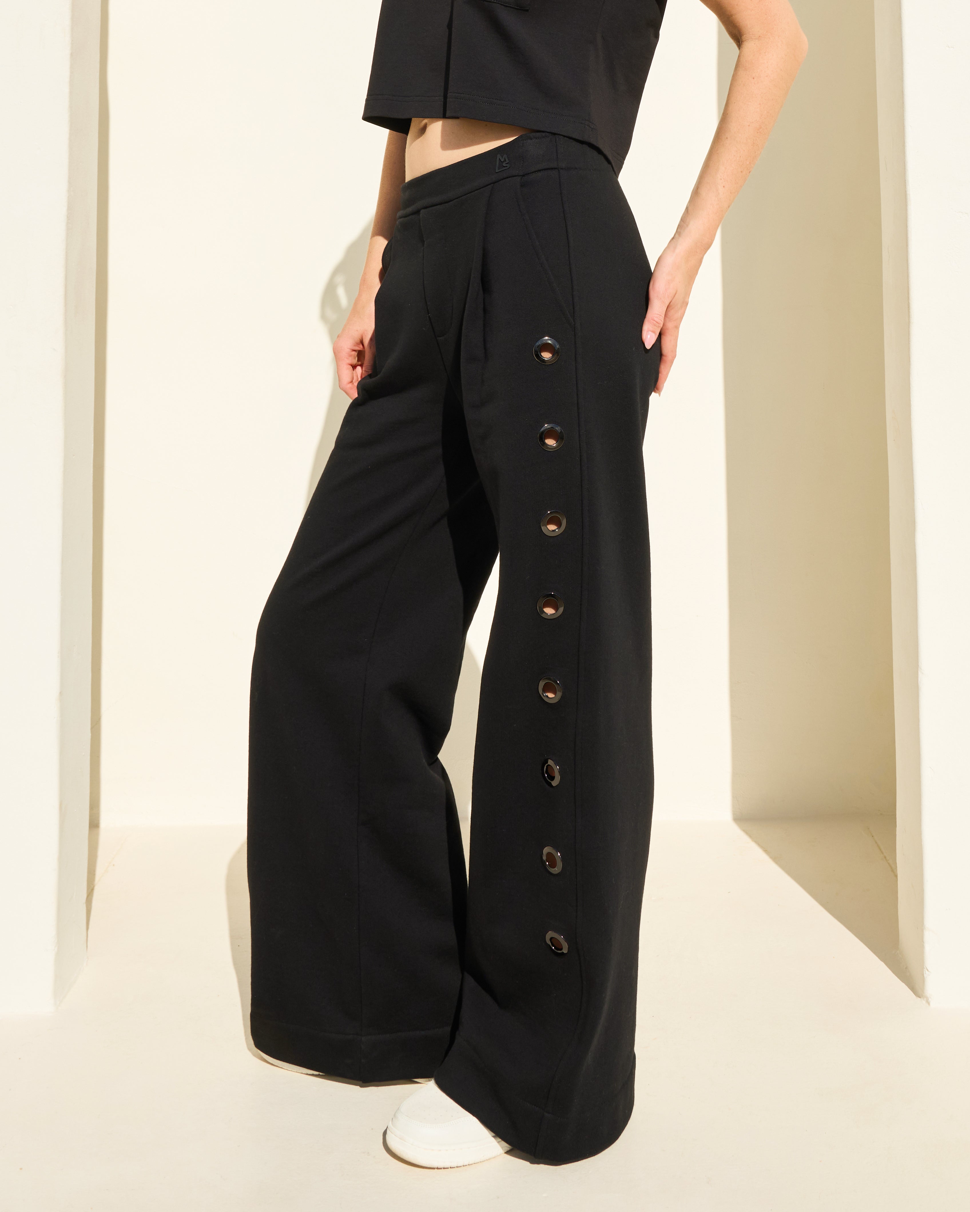Women's Black Grommet Gracie Flare Pants