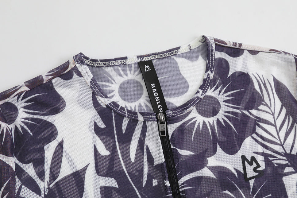 Floral Palm Asymmetrical Mesh Bodysuit