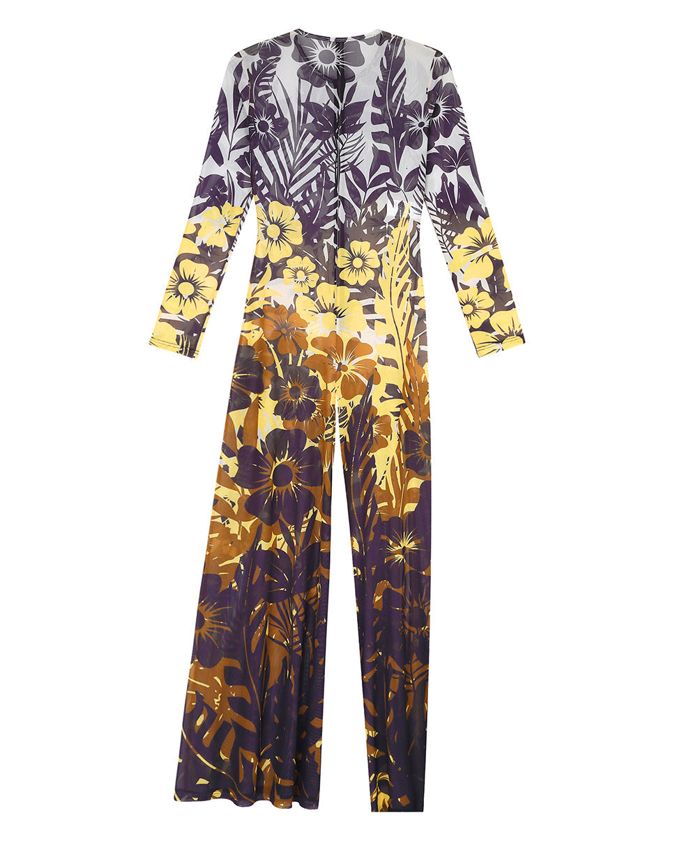 Floral Palm Asymmetrical Mesh Bodysuit