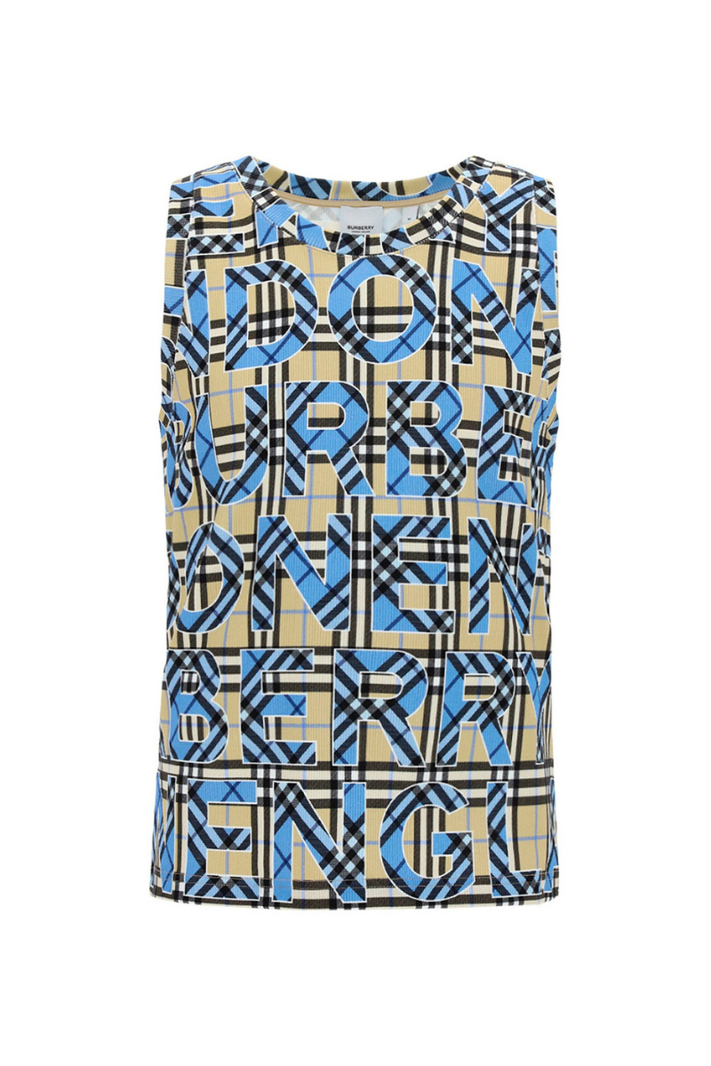 Burberry Women's Printed Tank Top featuring a cotton blend with a stylish graphic design in soft colors.