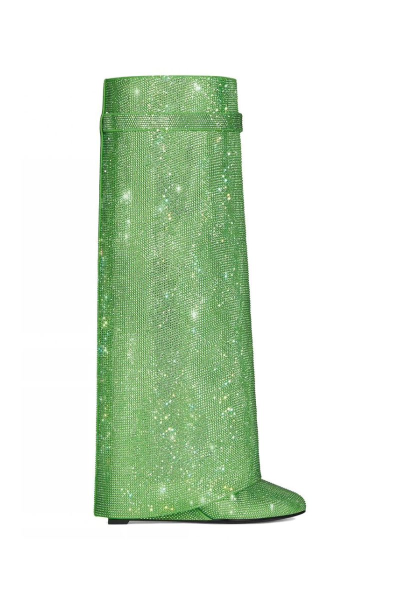 Givenchy Green Shark Lock Boots in Satin with Strass