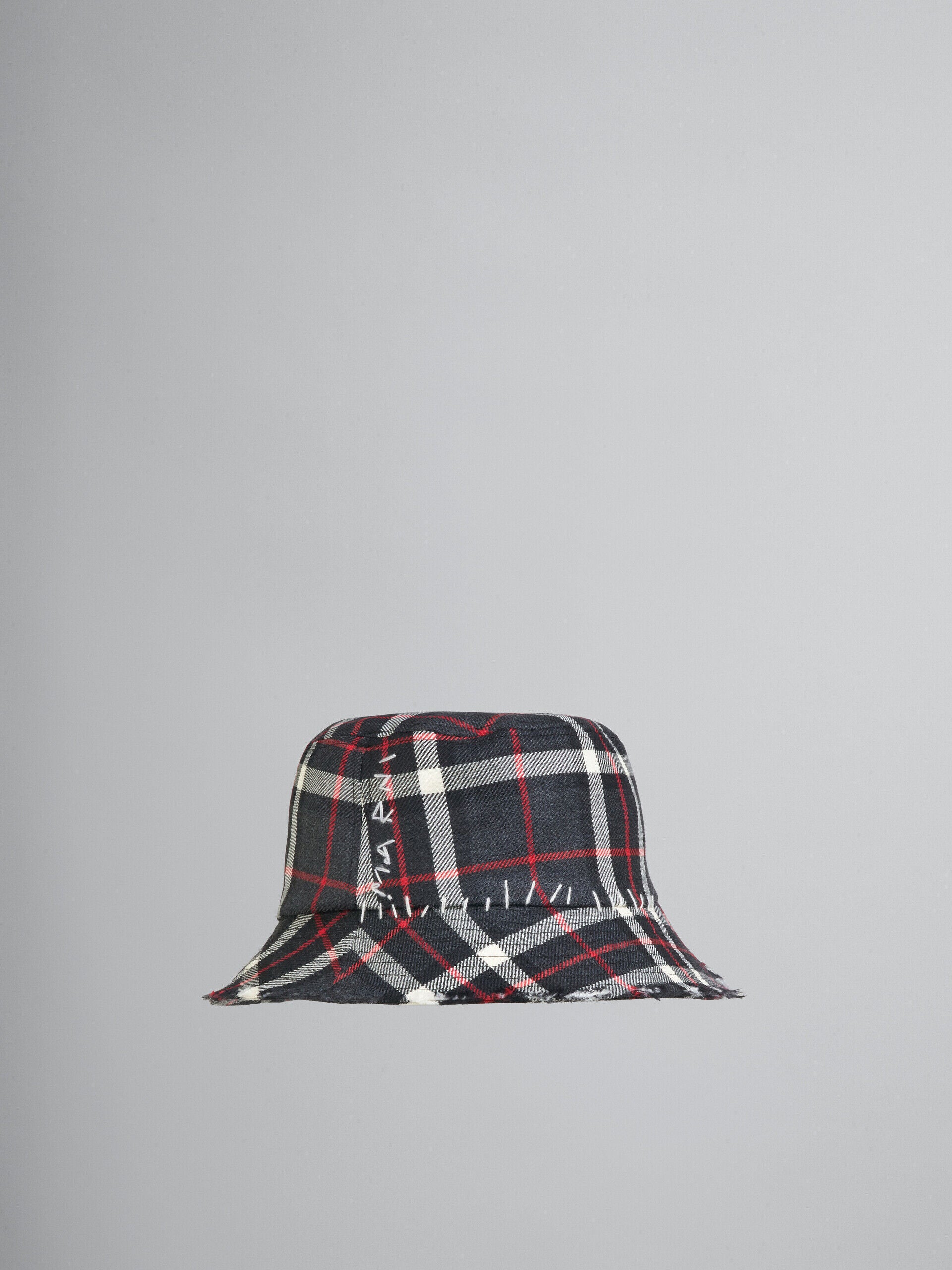 MARNI MEN'S PLAID BUCKET HAT WITH STITCHING DETAIL