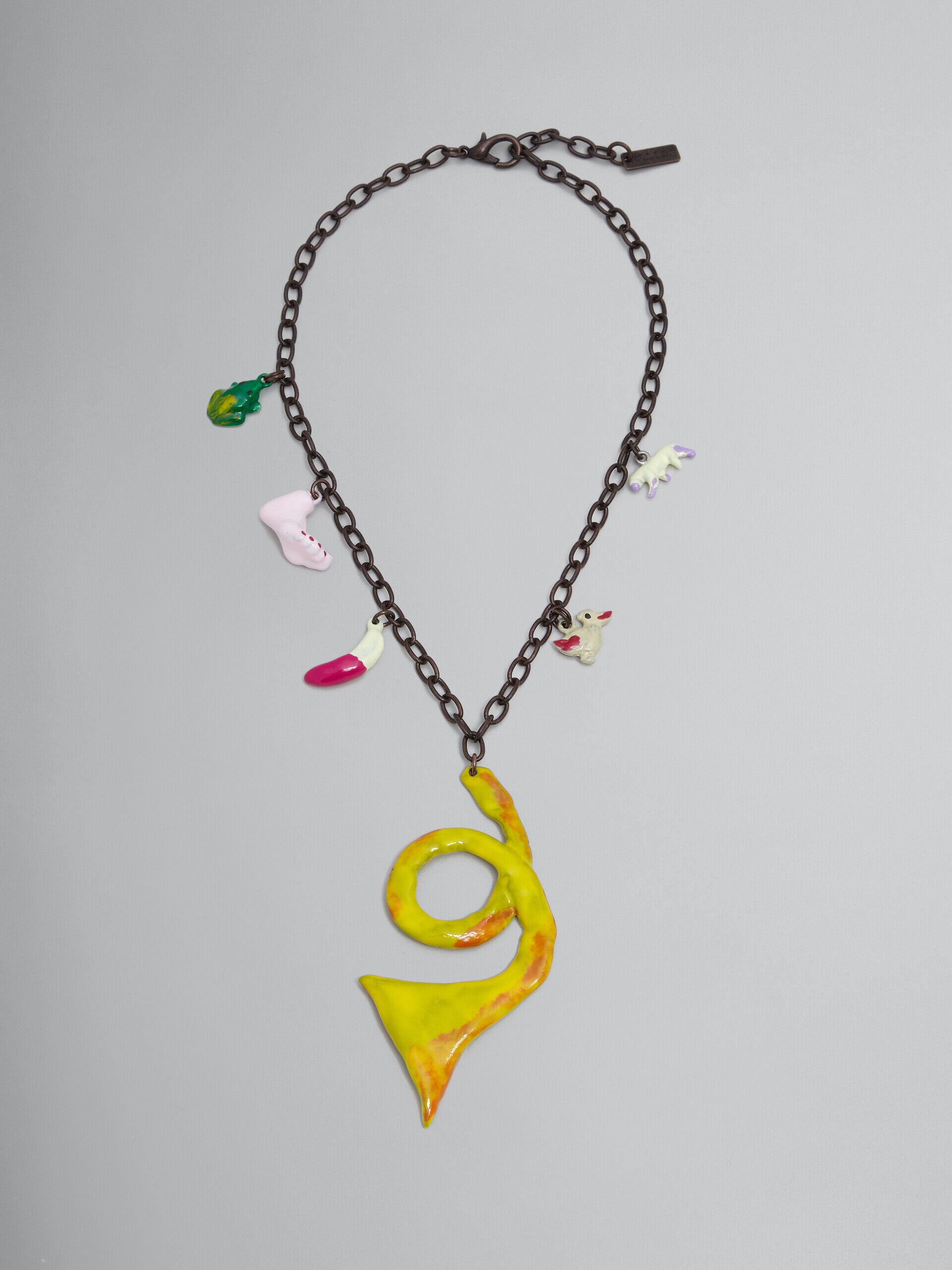 MARNI MEN'S BLACK CHAIN NECKLACE WITH COLORFUL CHARMS