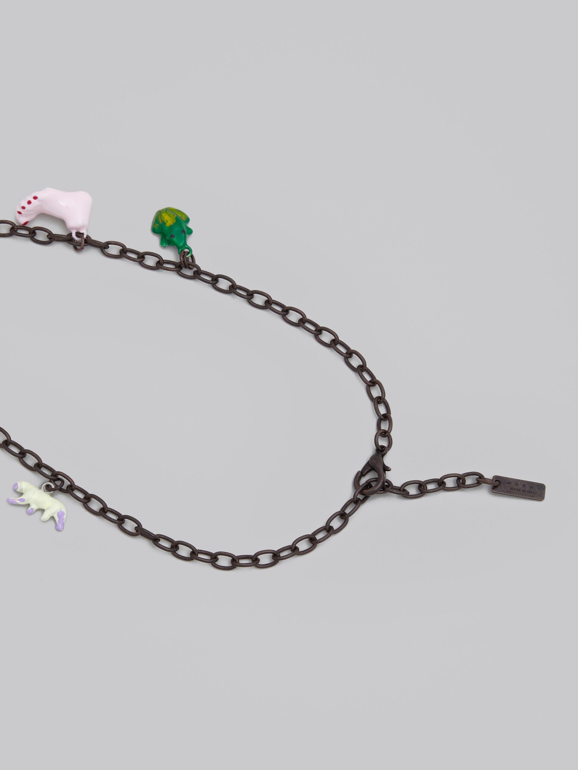 MARNI MEN'S BLACK CHAIN NECKLACE WITH COLORFUL CHARMS