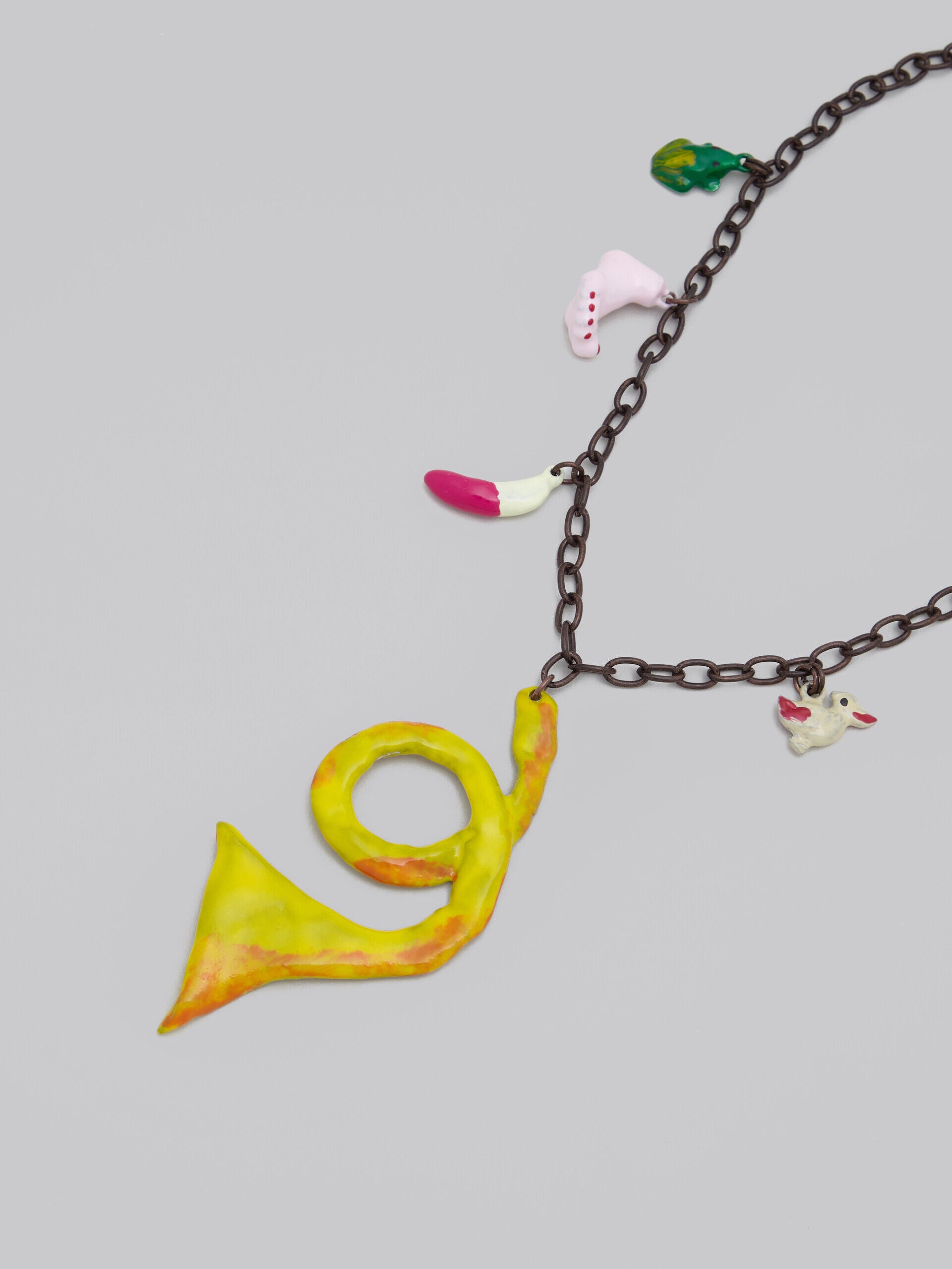 MARNI MEN'S BLACK CHAIN NECKLACE WITH COLORFUL CHARMS