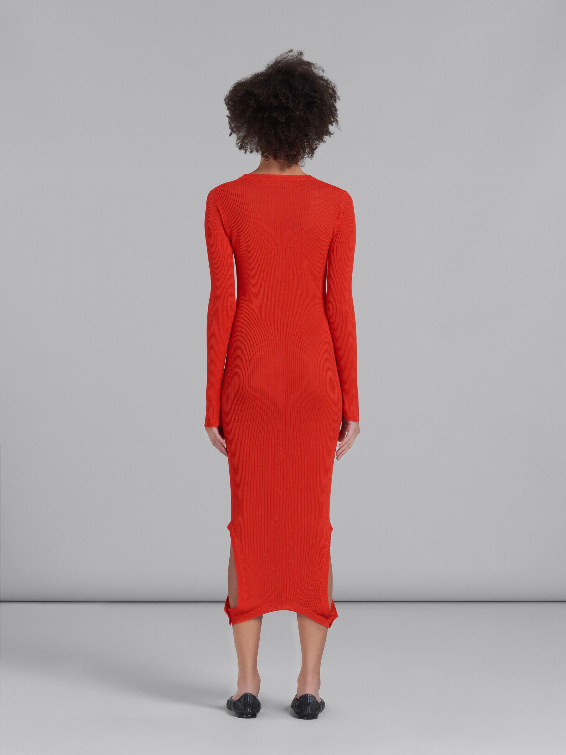 MARNI WOMEN'S RED RIBBED LONG SWEATER DRESS