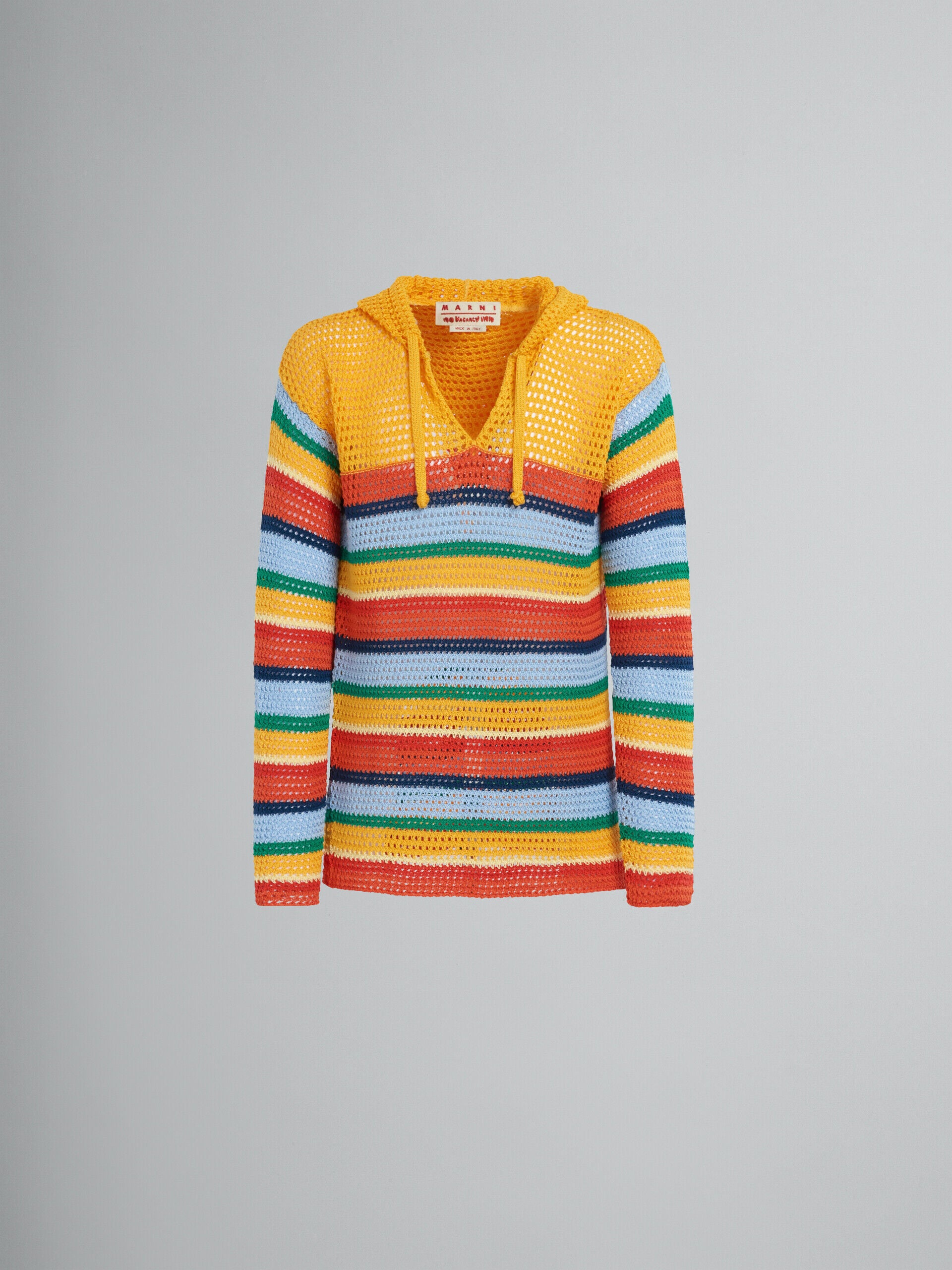 MARNI MEN'S MULTICOLOR STRIPED KNIT HOODIE SWEATER