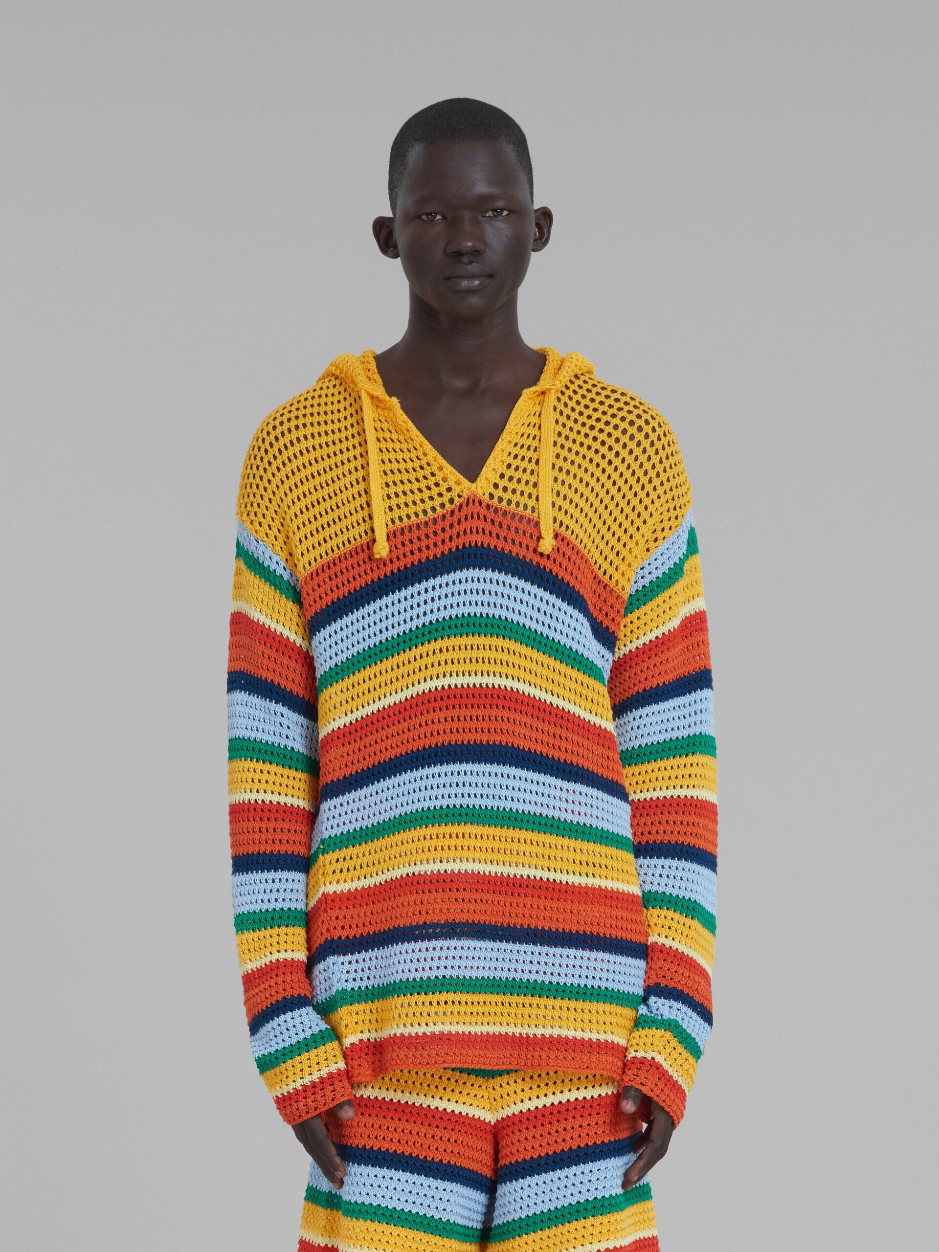 MARNI MEN'S MULTICOLOR STRIPED KNIT HOODIE SWEATER