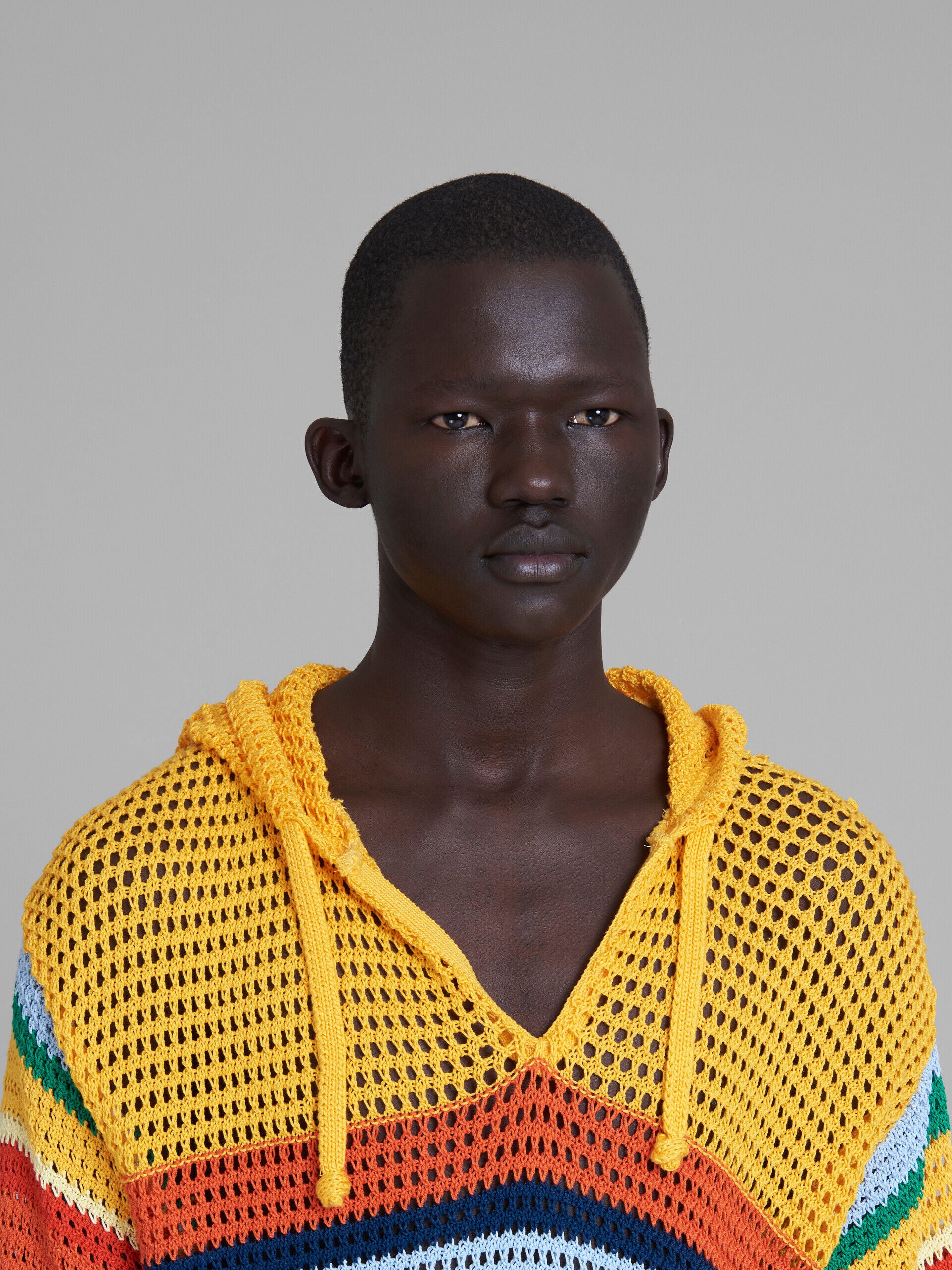 MARNI MEN'S MULTICOLOR STRIPED KNIT HOODIE SWEATER