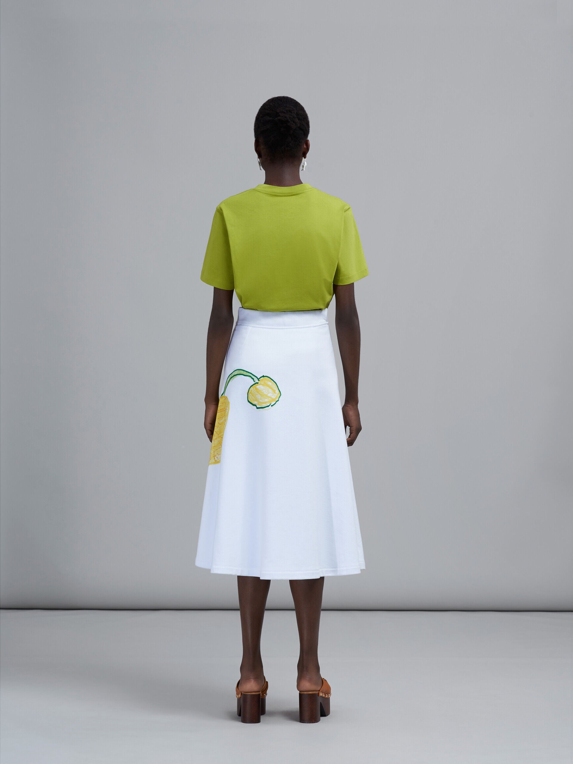 MARNI WOMEN'S WHITE A-LINE SKIRT WITH FLORAL PRINT