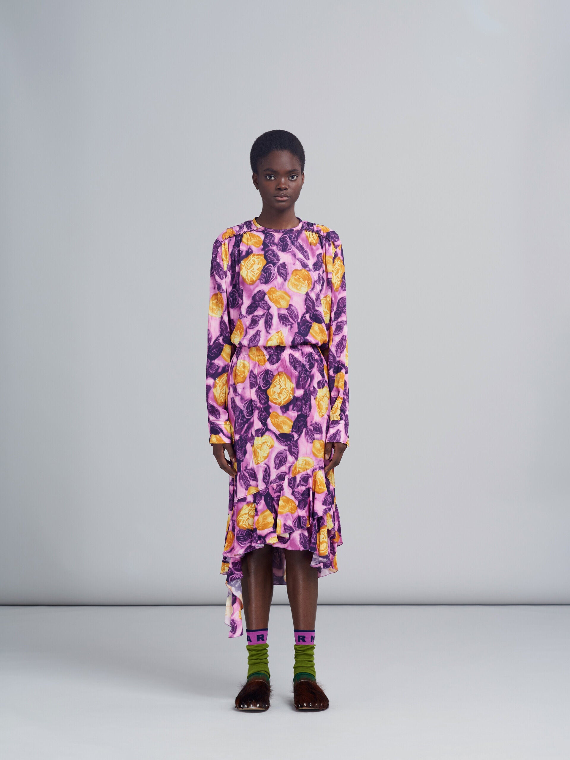 MARNI WOMEN'S FLORAL ASYMMETRIC RUFFLED SKIRT