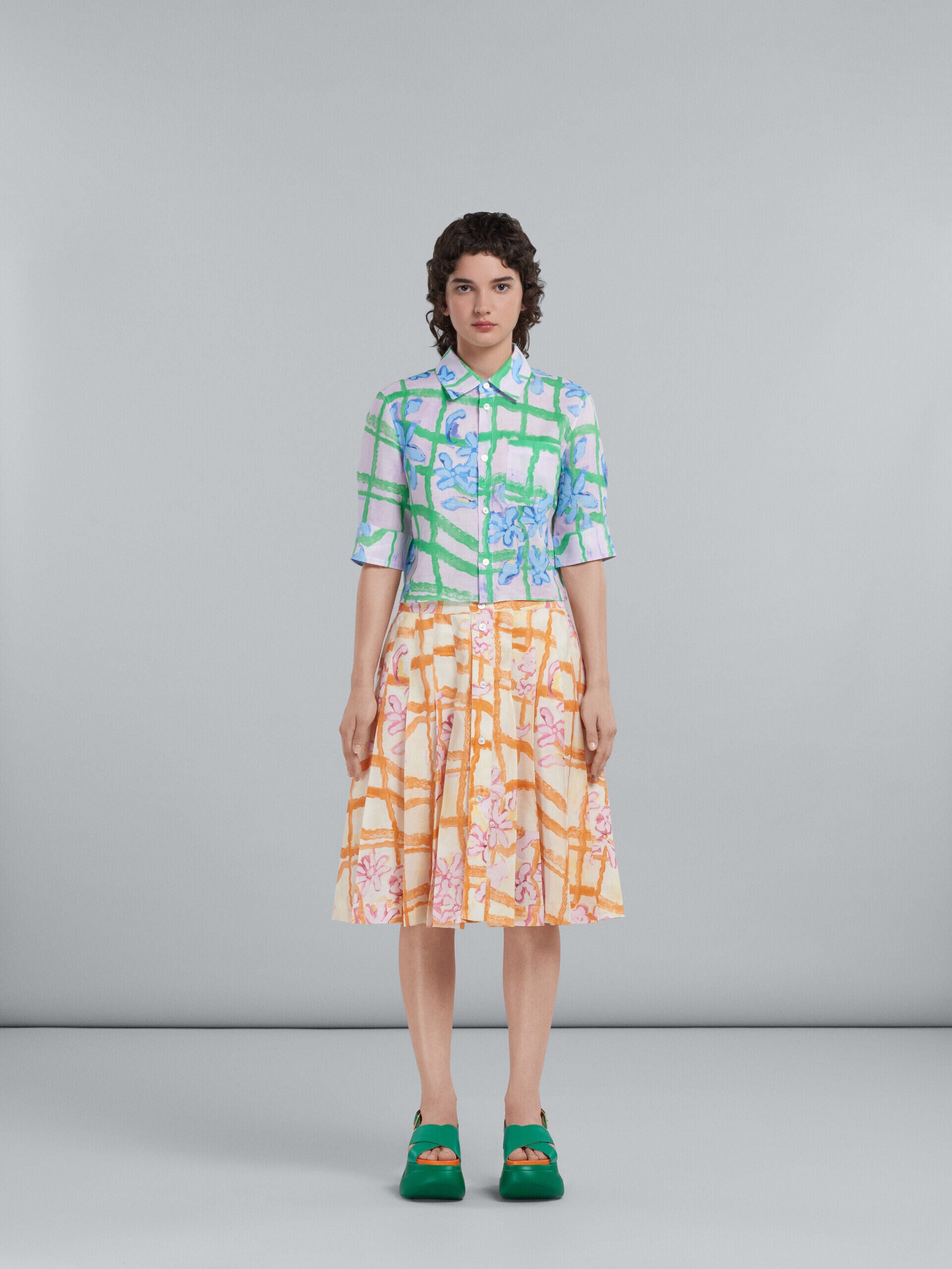 MARNI WOMEN'S CITRINE FLORAL PLEATED SKIRT