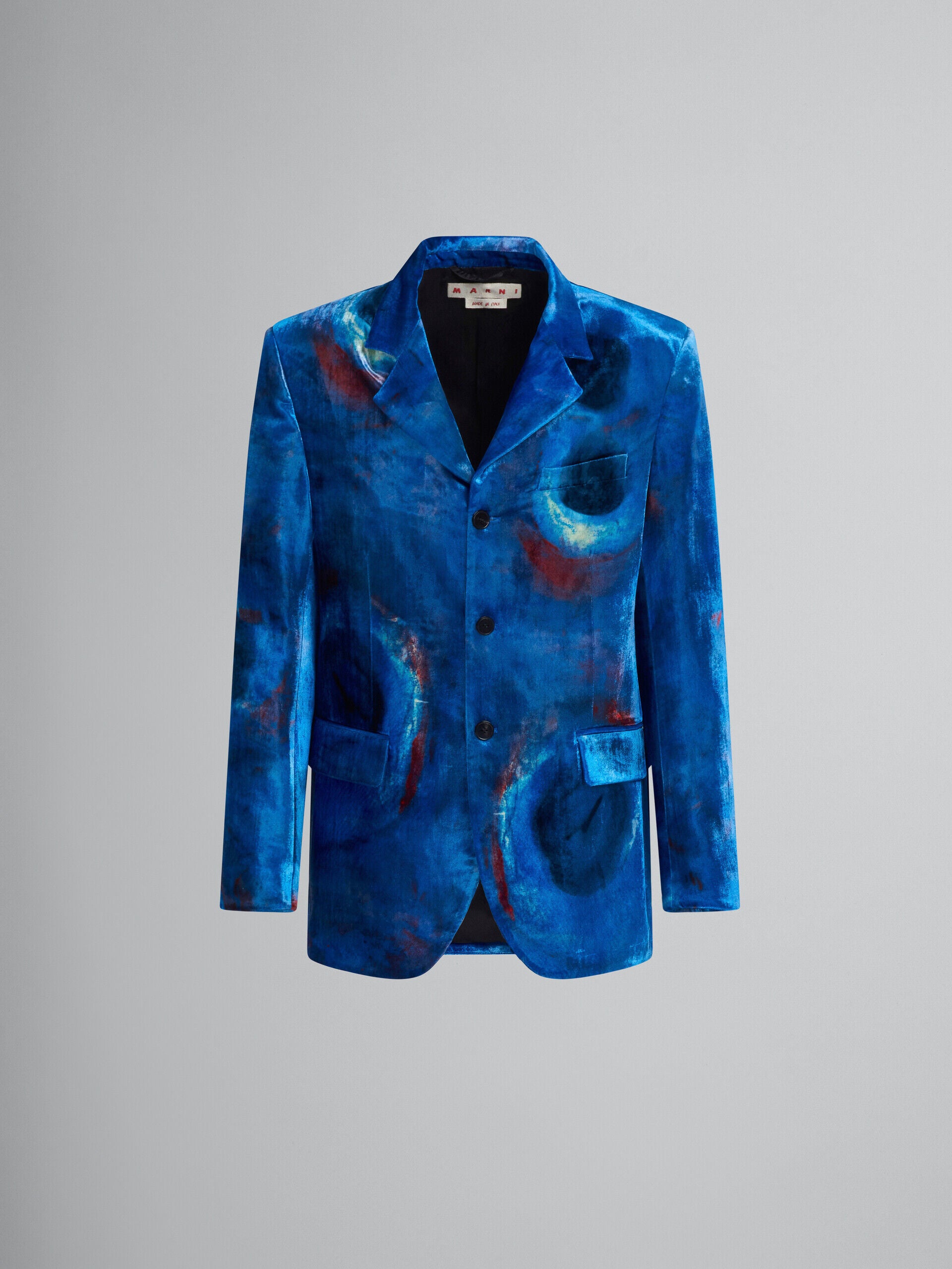 MARNI MEN'S COBALT VELVET THREE-BUTTON JACKET