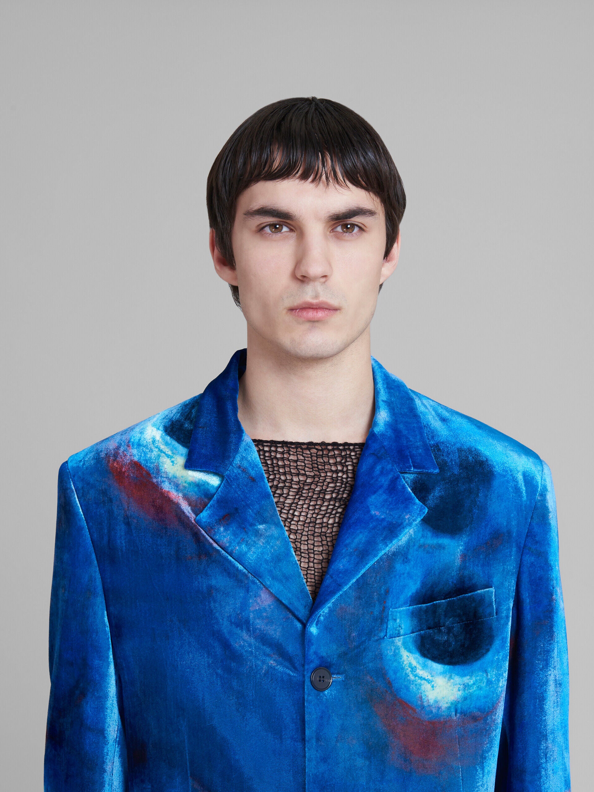 MARNI MEN'S COBALT VELVET THREE-BUTTON JACKET