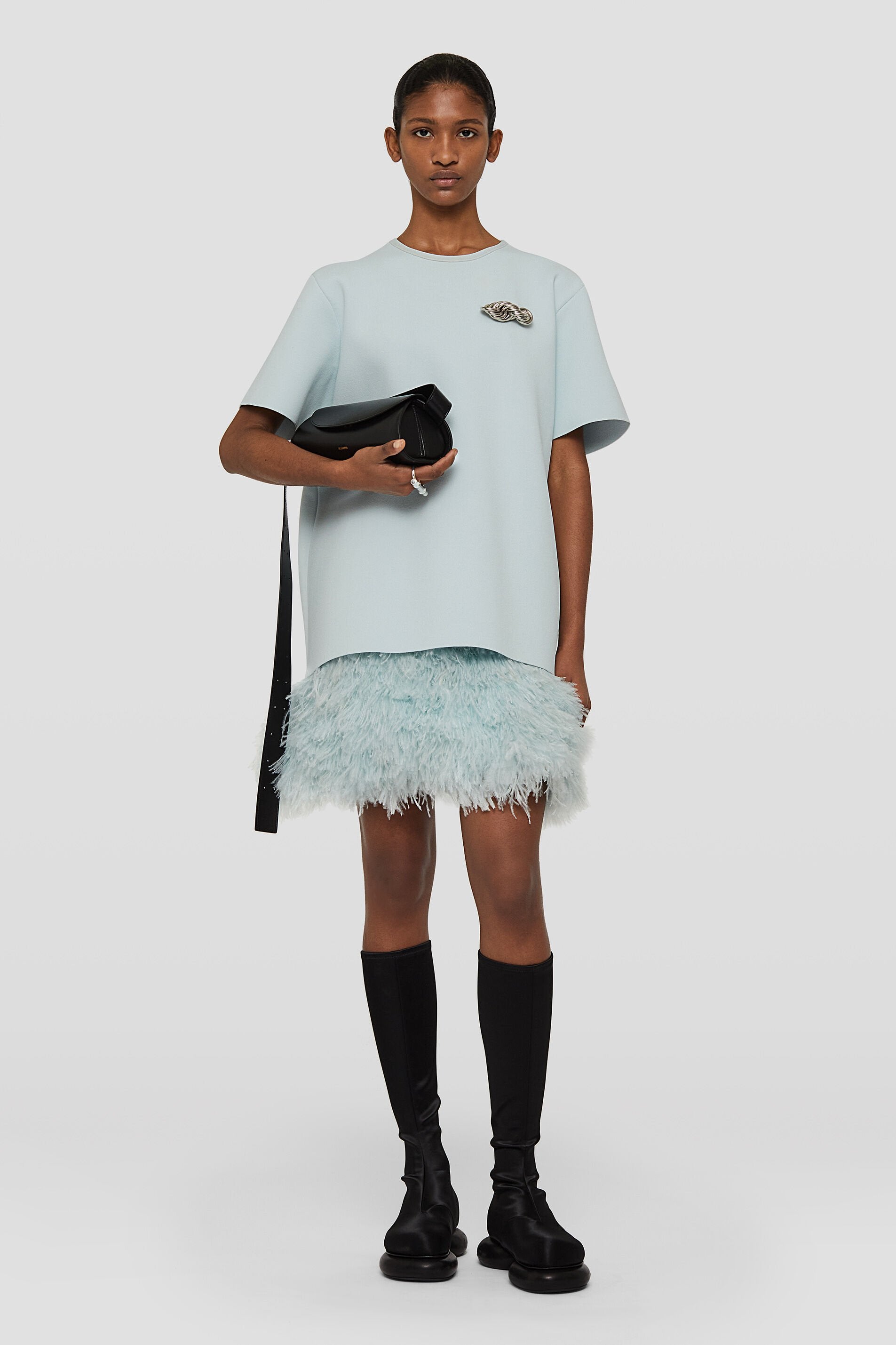 JIL SANDER WOMEN'S LIGHT BLUE FEATHERED SKIRT
