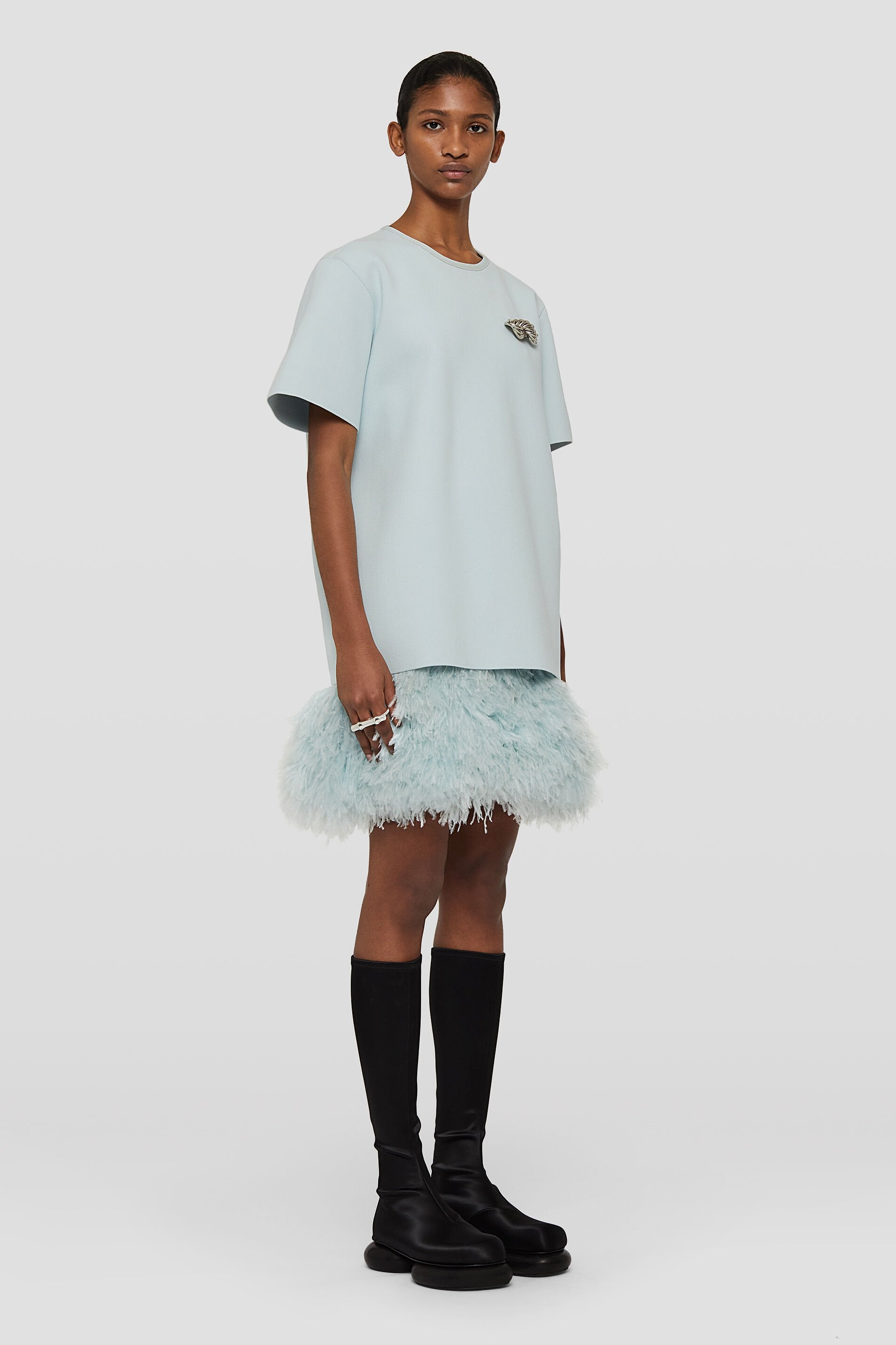 JIL SANDER WOMEN'S LIGHT BLUE FEATHERED SKIRT