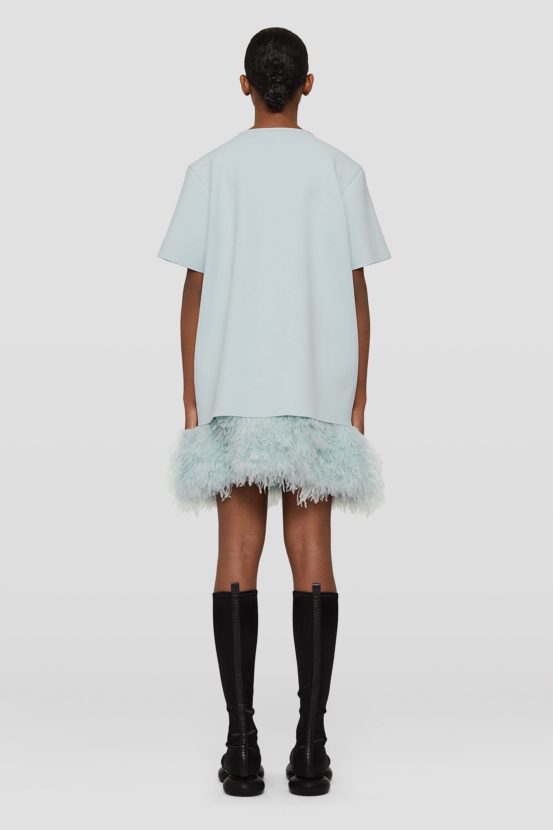 JIL SANDER WOMEN'S LIGHT BLUE FEATHERED SKIRT