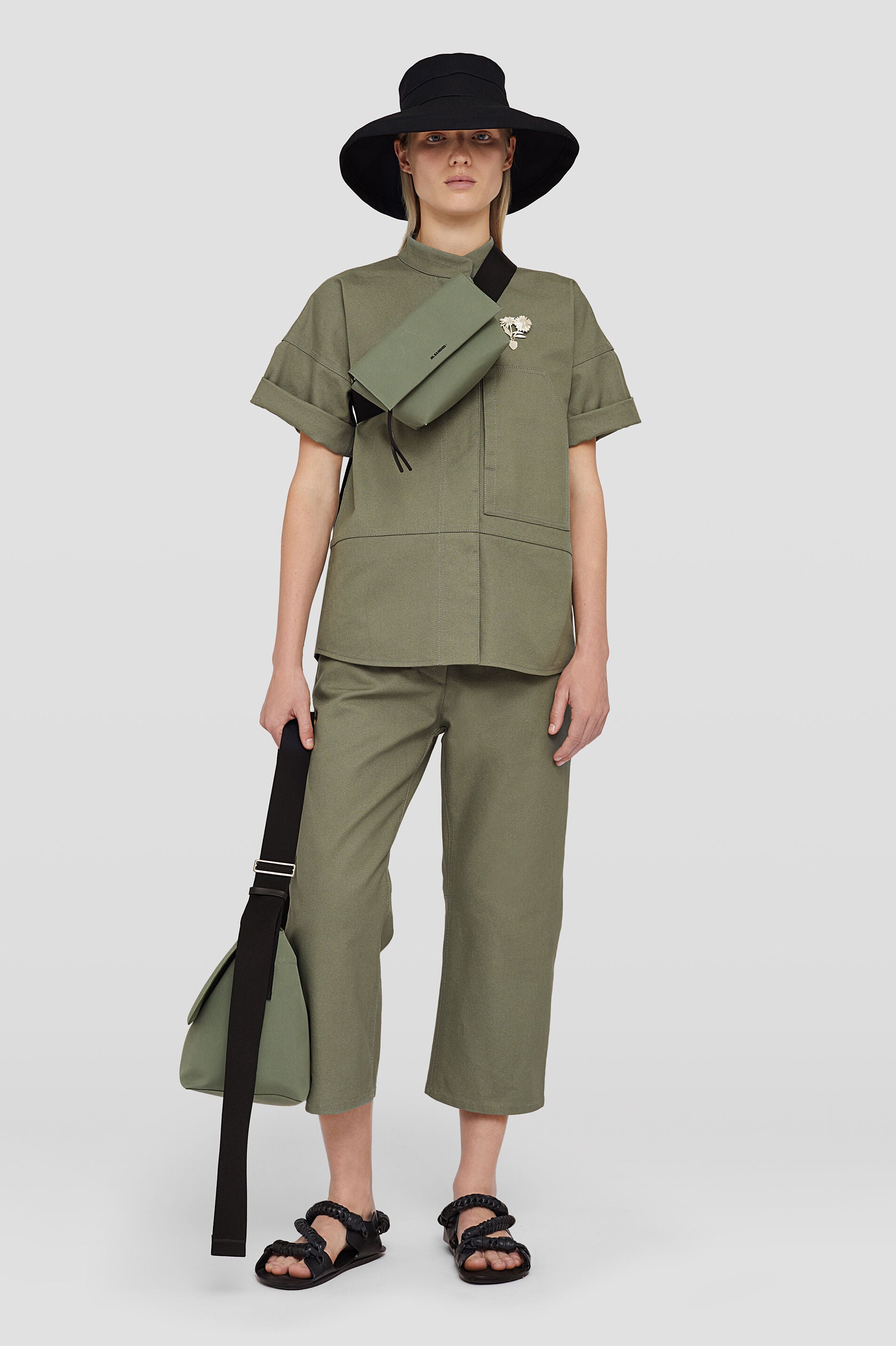 JIL SANDER WOMEN'S OLIVE STRAIGHT LEG TROUSERS