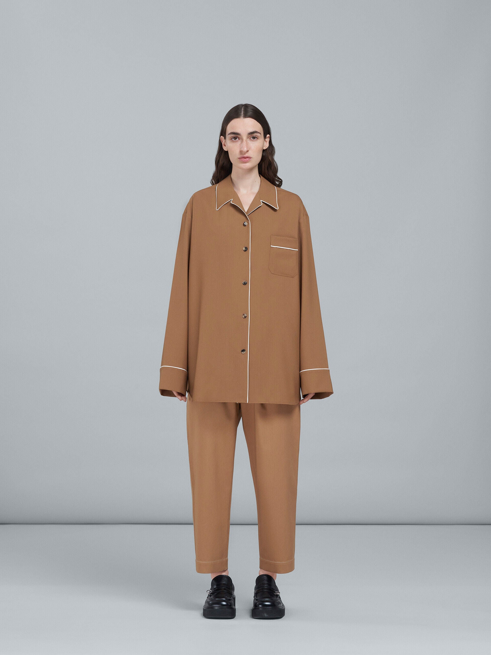 MARNI WOMEN'S EARTH TONE CROPPED TROUSERS WITH PLEATS