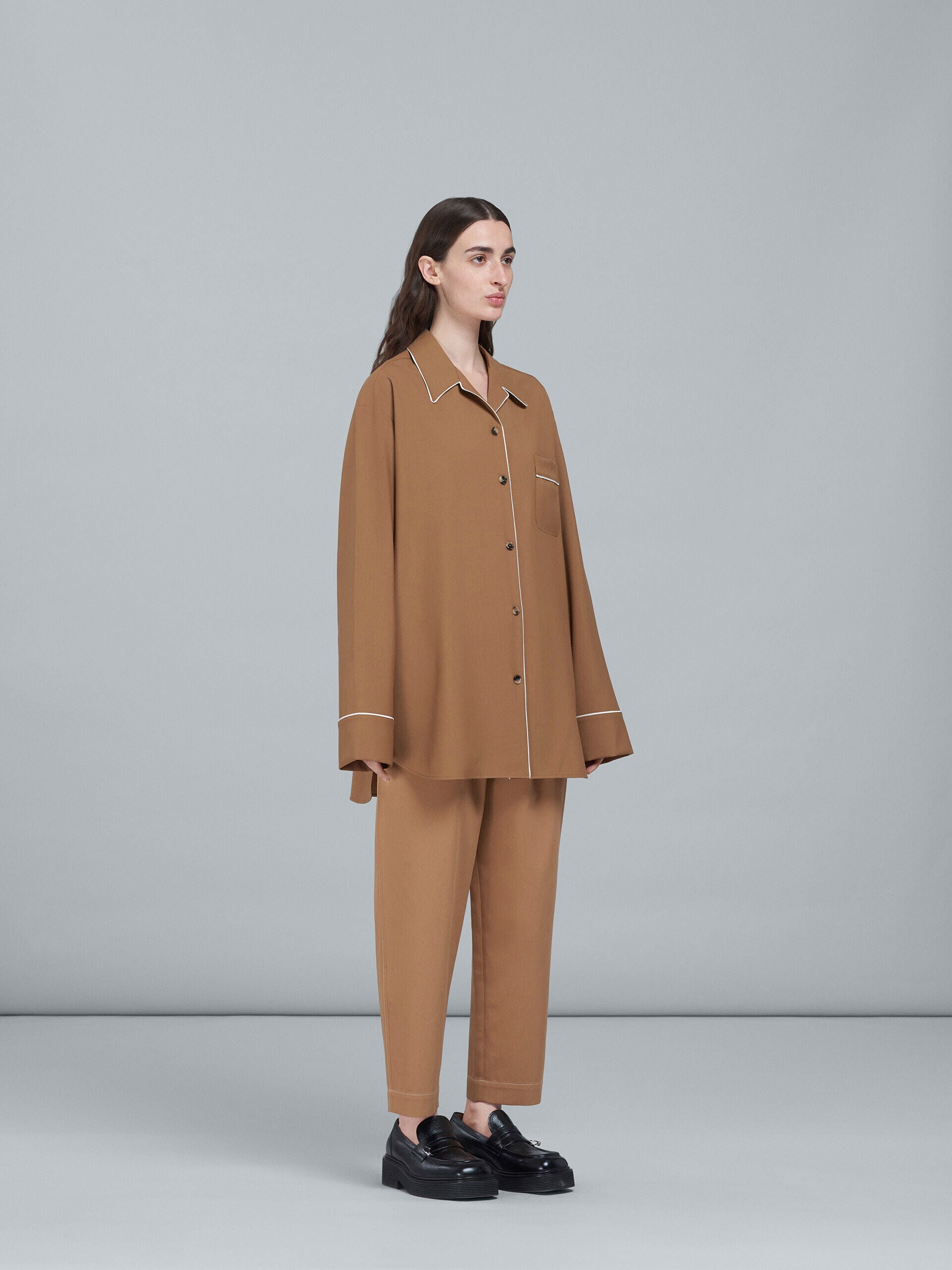 MARNI WOMEN'S EARTH TONE CROPPED TROUSERS WITH PLEATS