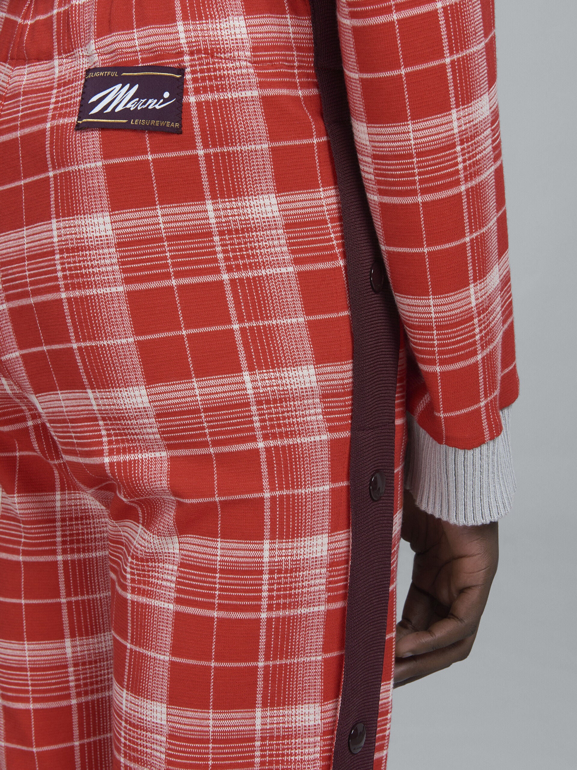 MARNI MEN'S CRIMSON PLAID TROUSERS WITH SIDE BUTTONS