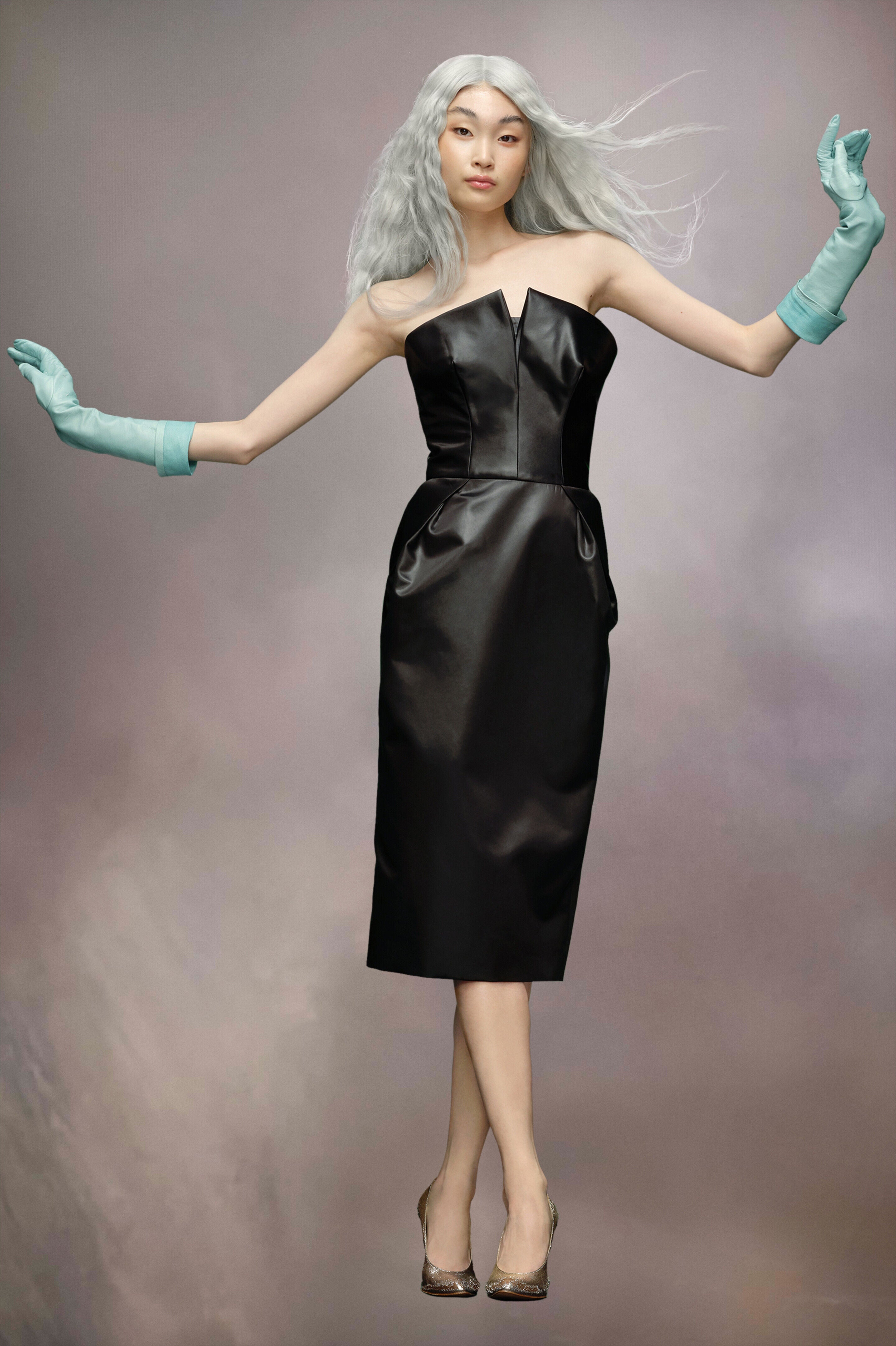 MAISON MARGIELA WOMEN'S BLACK STRAPLESS MIDI DRESS