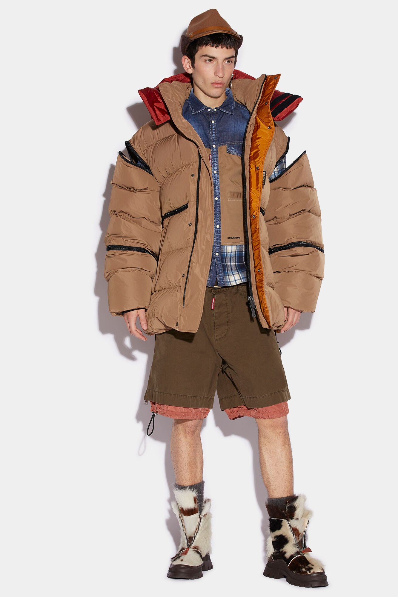 DSQUARED2 MEN'S TAN OVERSIZED PUFFER JACKET WITH CONTRAST LINING