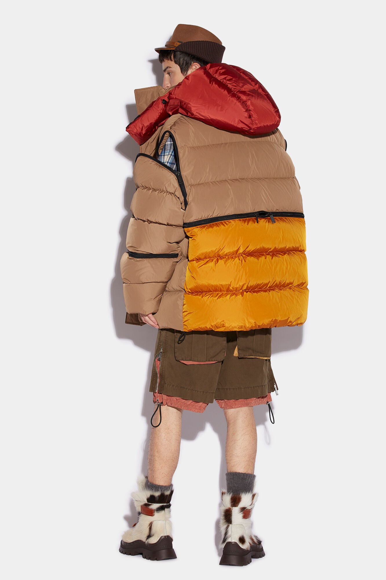 DSQUARED2 MEN'S TAN OVERSIZED PUFFER JACKET WITH CONTRAST LINING