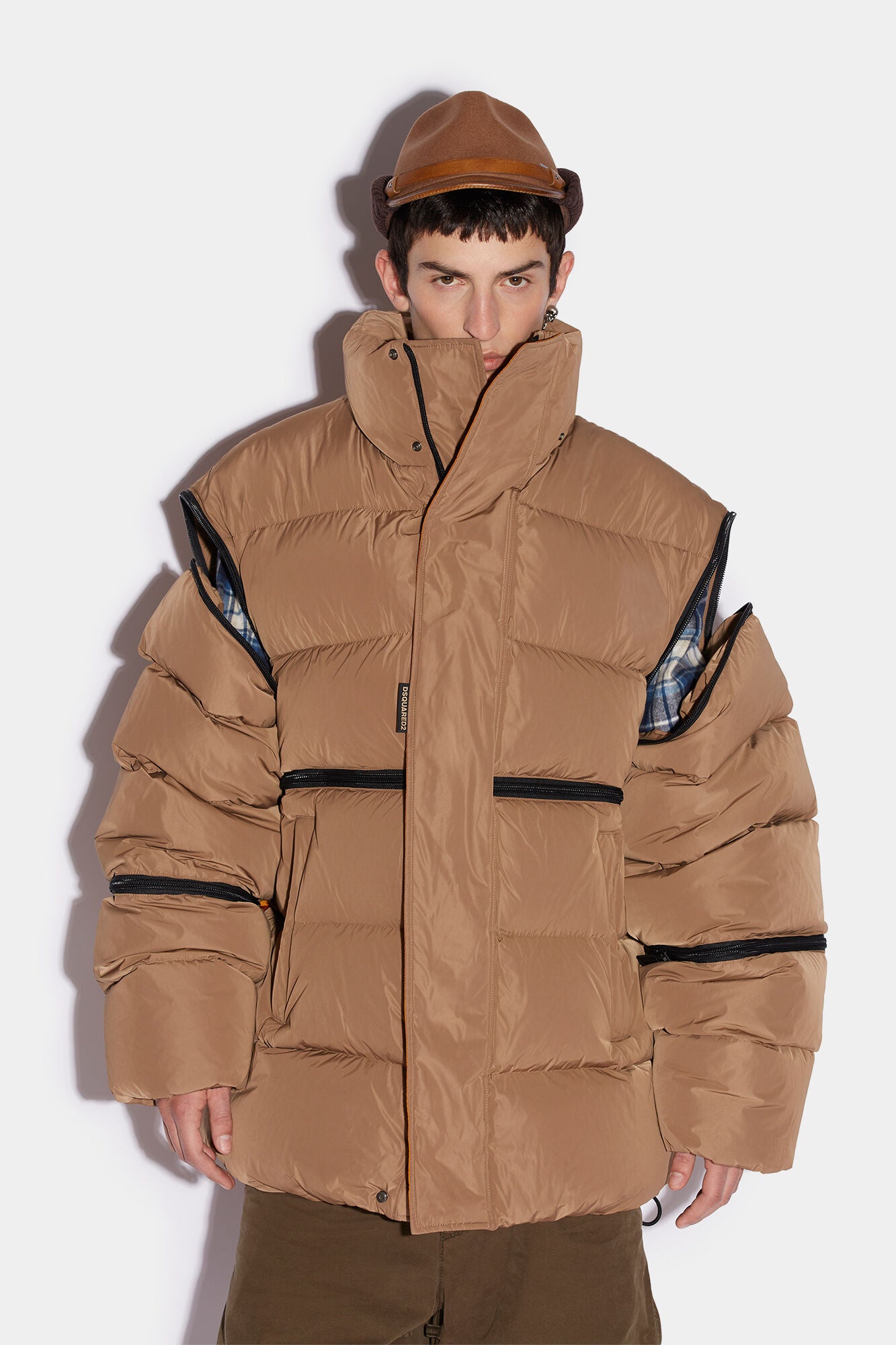 DSQUARED2 MEN'S TAN OVERSIZED PUFFER JACKET WITH CONTRAST LINING