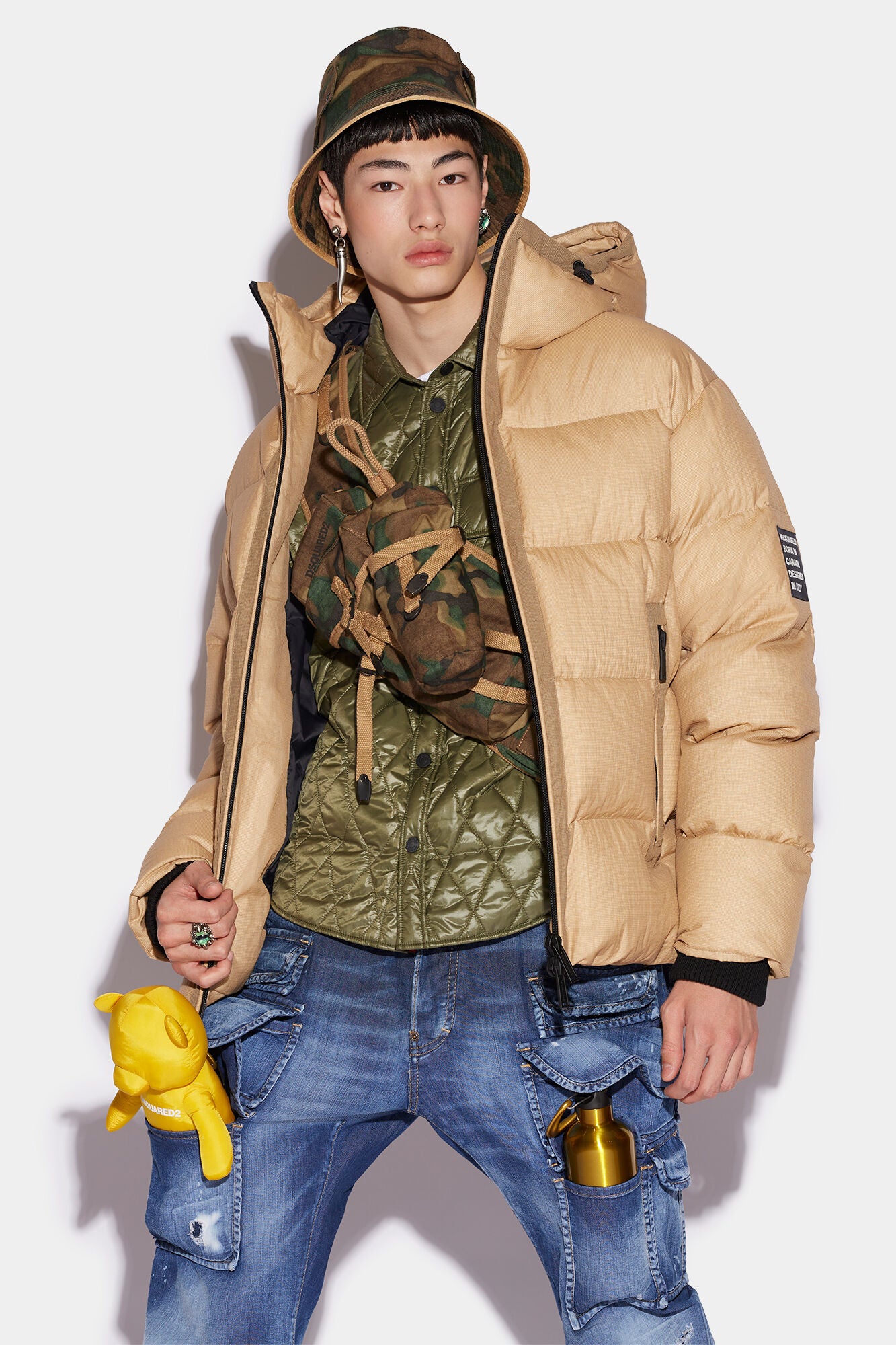 DSQUARED2 MEN'S BEIGE QUILTED PUFFER JACKET