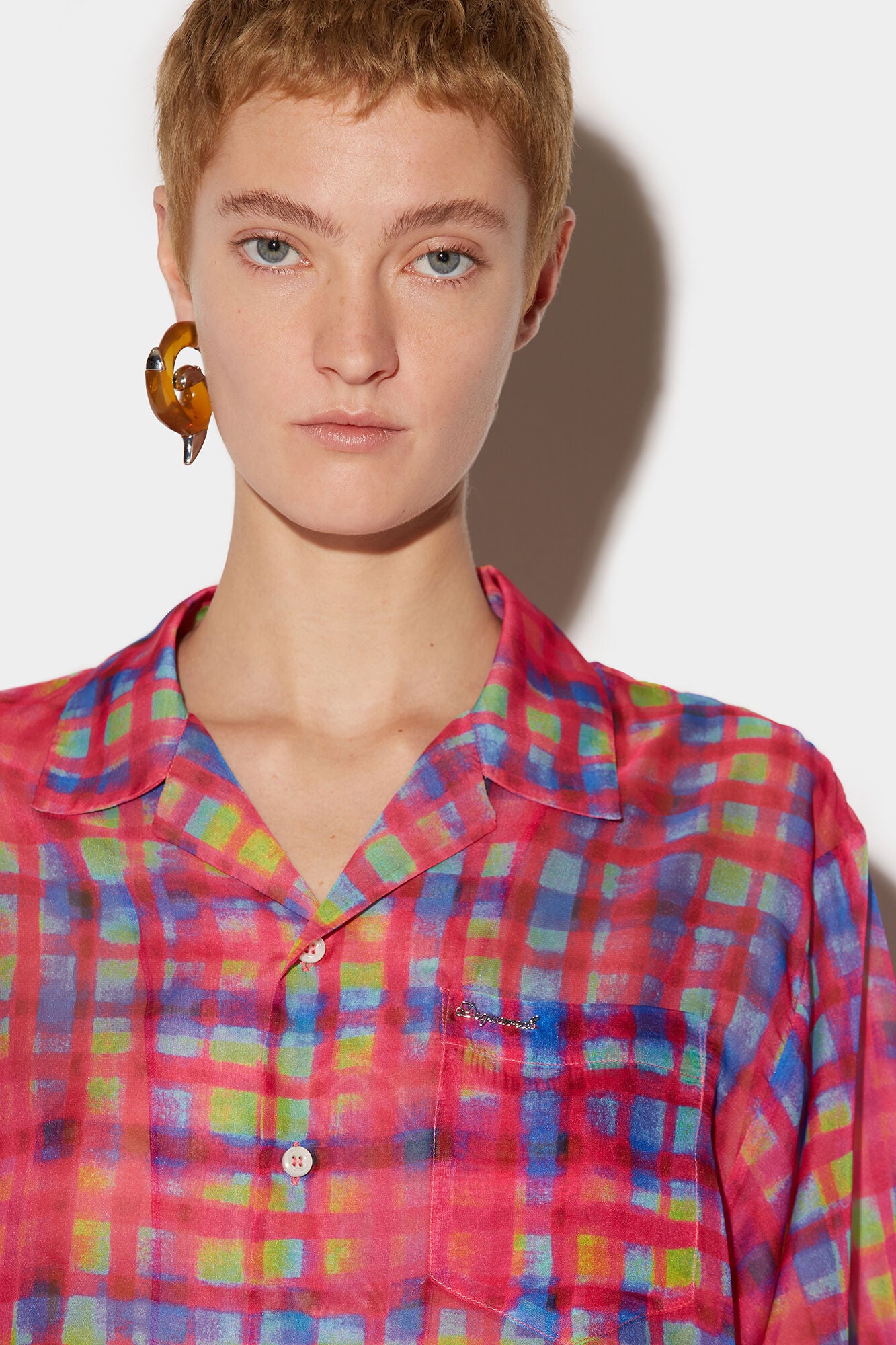 DSQUARED2 WOMEN'S MULTICOLOR PLAID CROPPED SHIRT