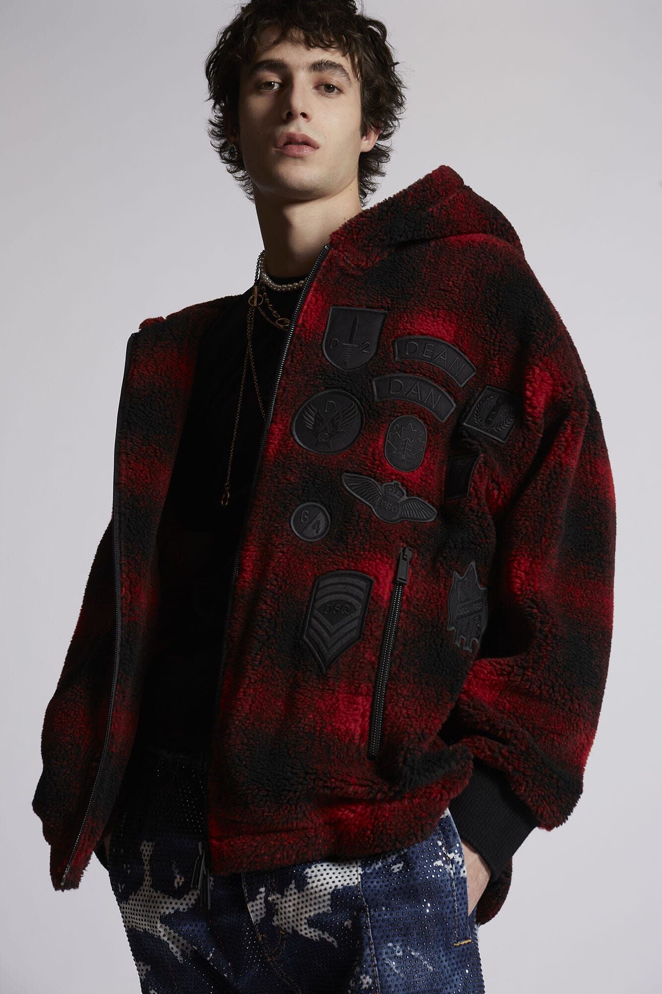 DSQUARED2 MEN'S BLACK RED PLAID ZIP JACKET