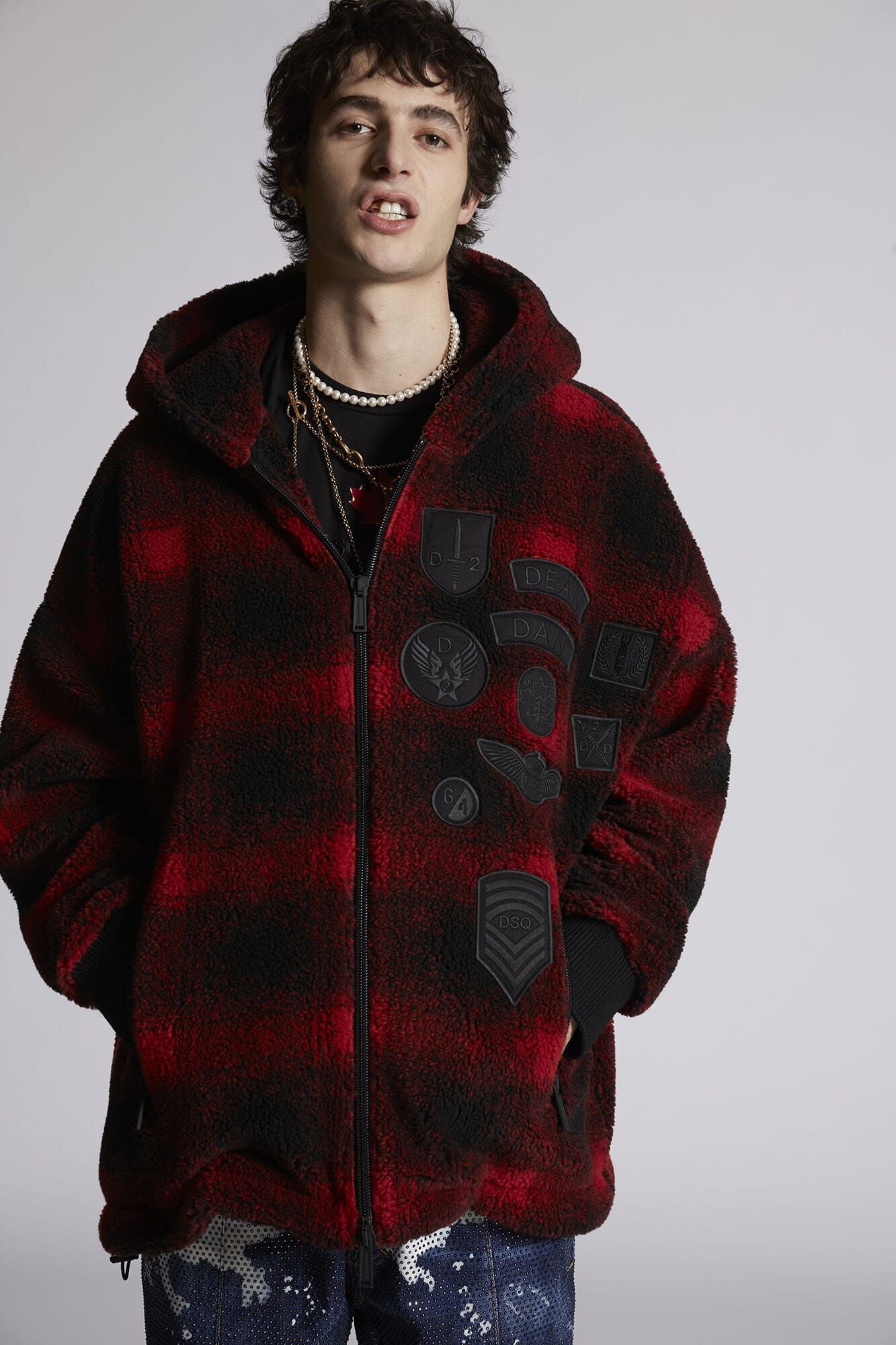 DSQUARED2 MEN'S BLACK RED PLAID ZIP JACKET