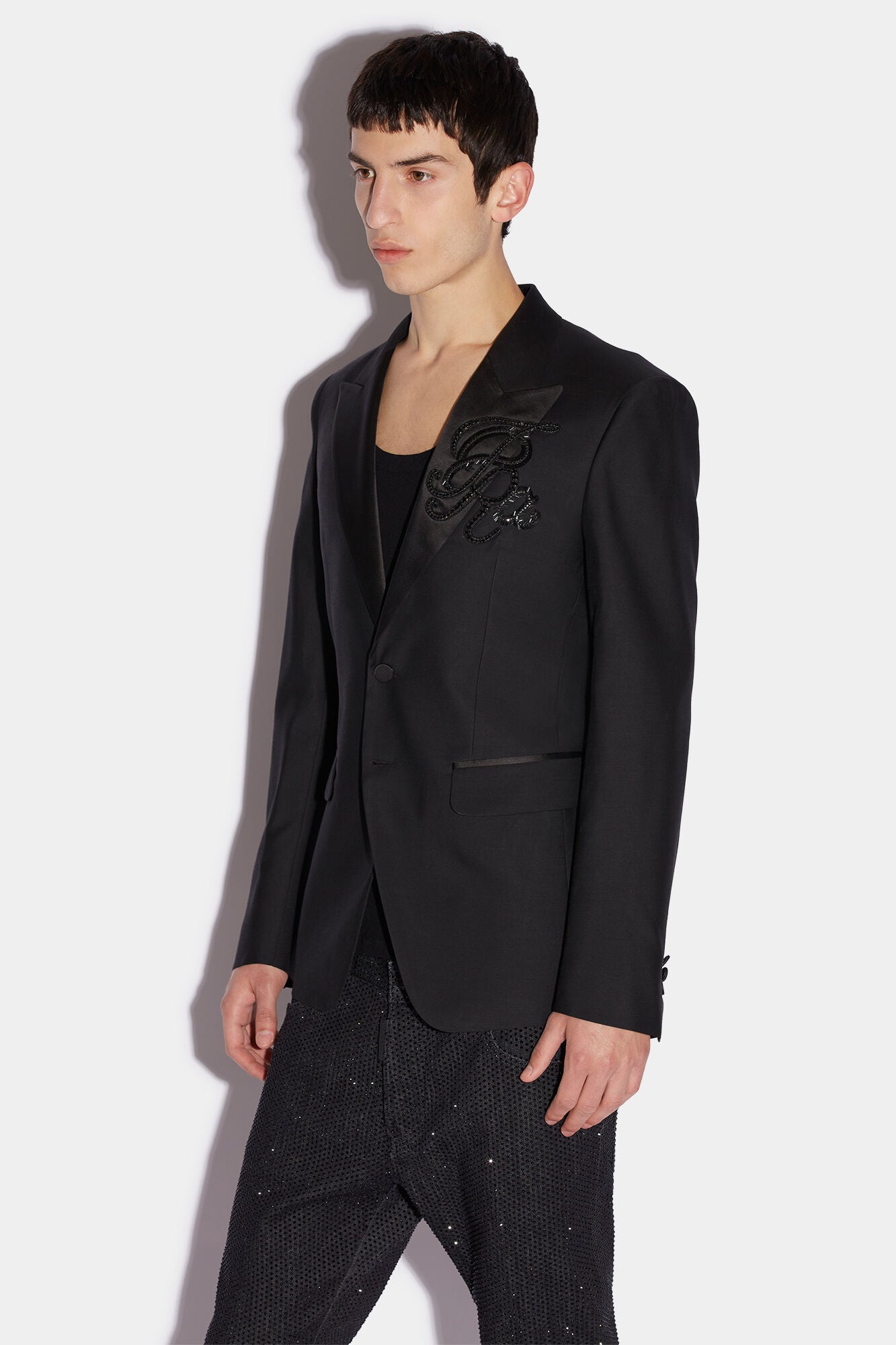 DSQUARED2 MEN'S BLACK TAILORED JACKET WITH EMBELLISHMENT