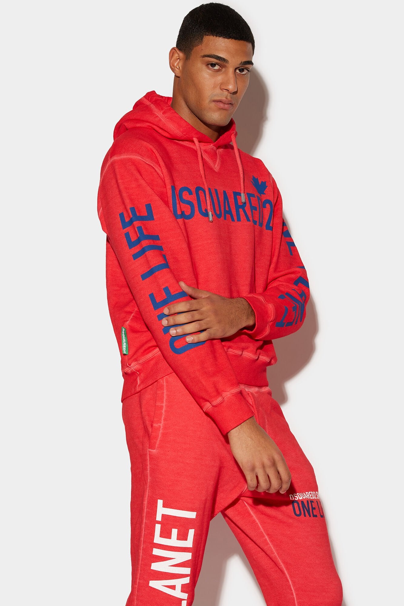 DSQUARED2 MEN'S POPPY RED HOODED SWEATSHIRT WITH TEXT