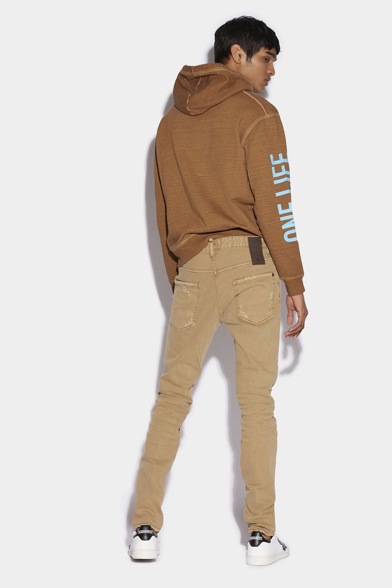 DSQUARED2 MEN'S BEIGE DISTRESSED SLIM TROUSERS