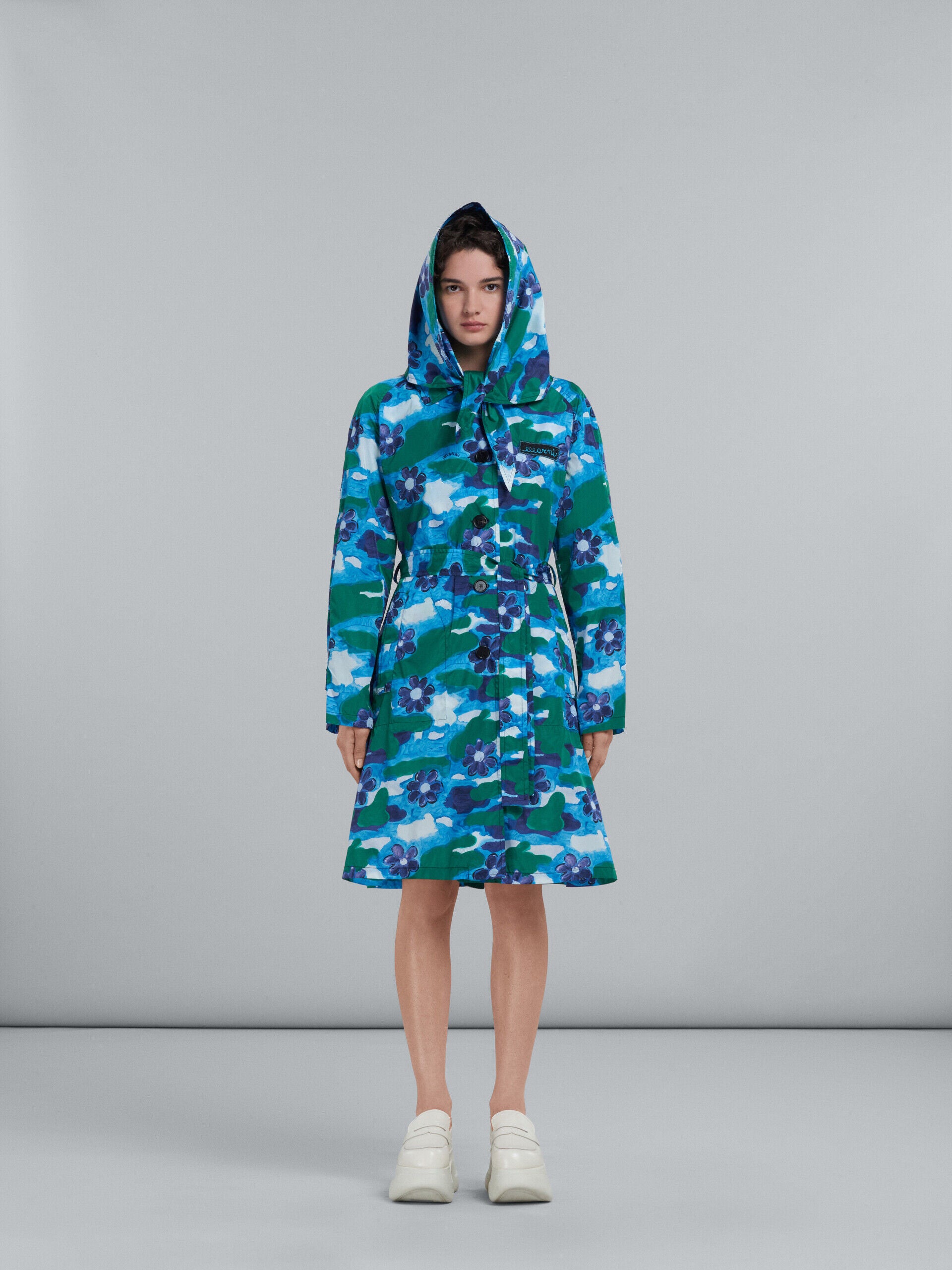 MARNI WOMEN'S BLUE FLORAL PATTERNED DUSTER COAT
