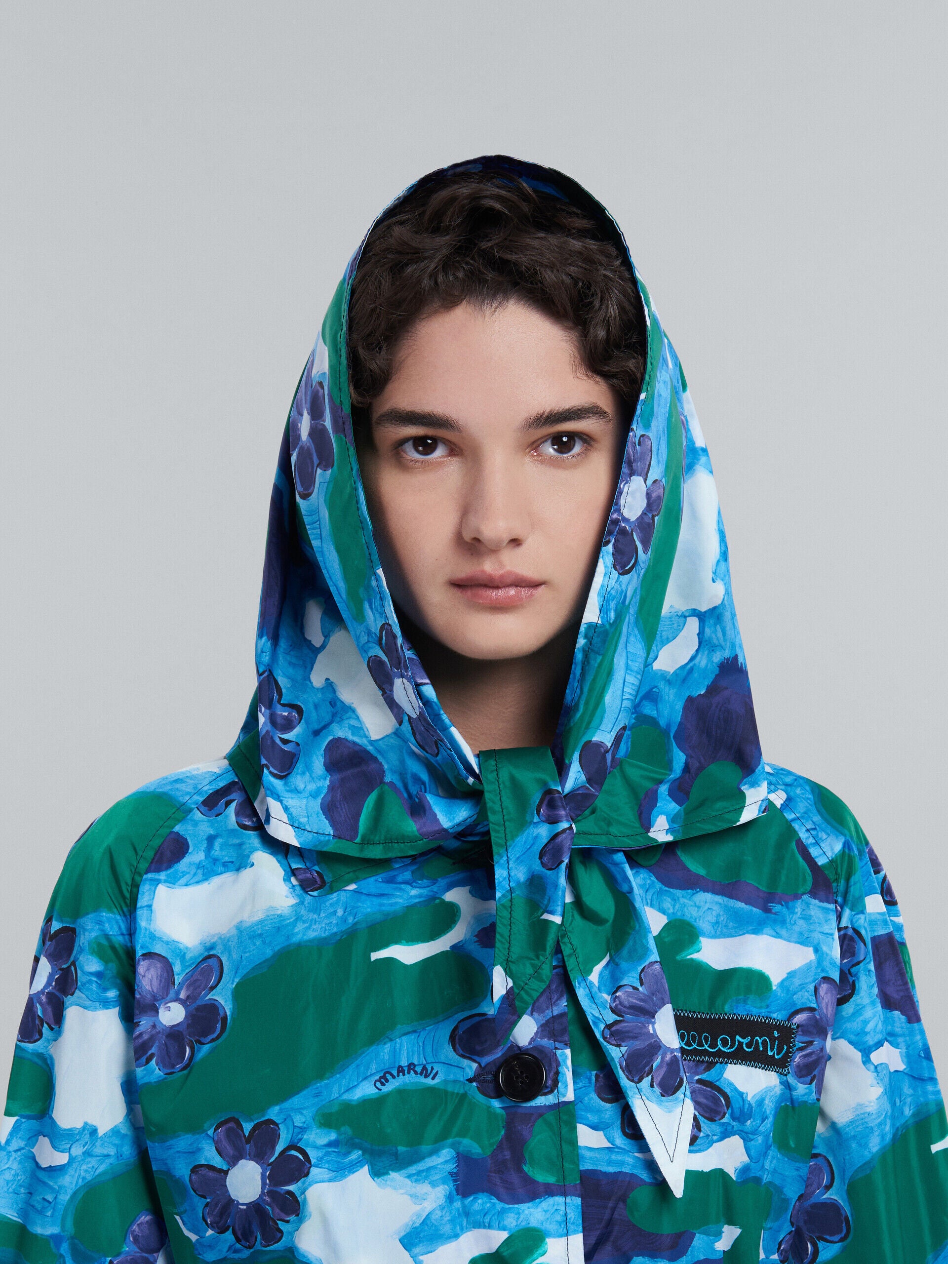 MARNI WOMEN'S BLUE FLORAL PATTERNED DUSTER COAT