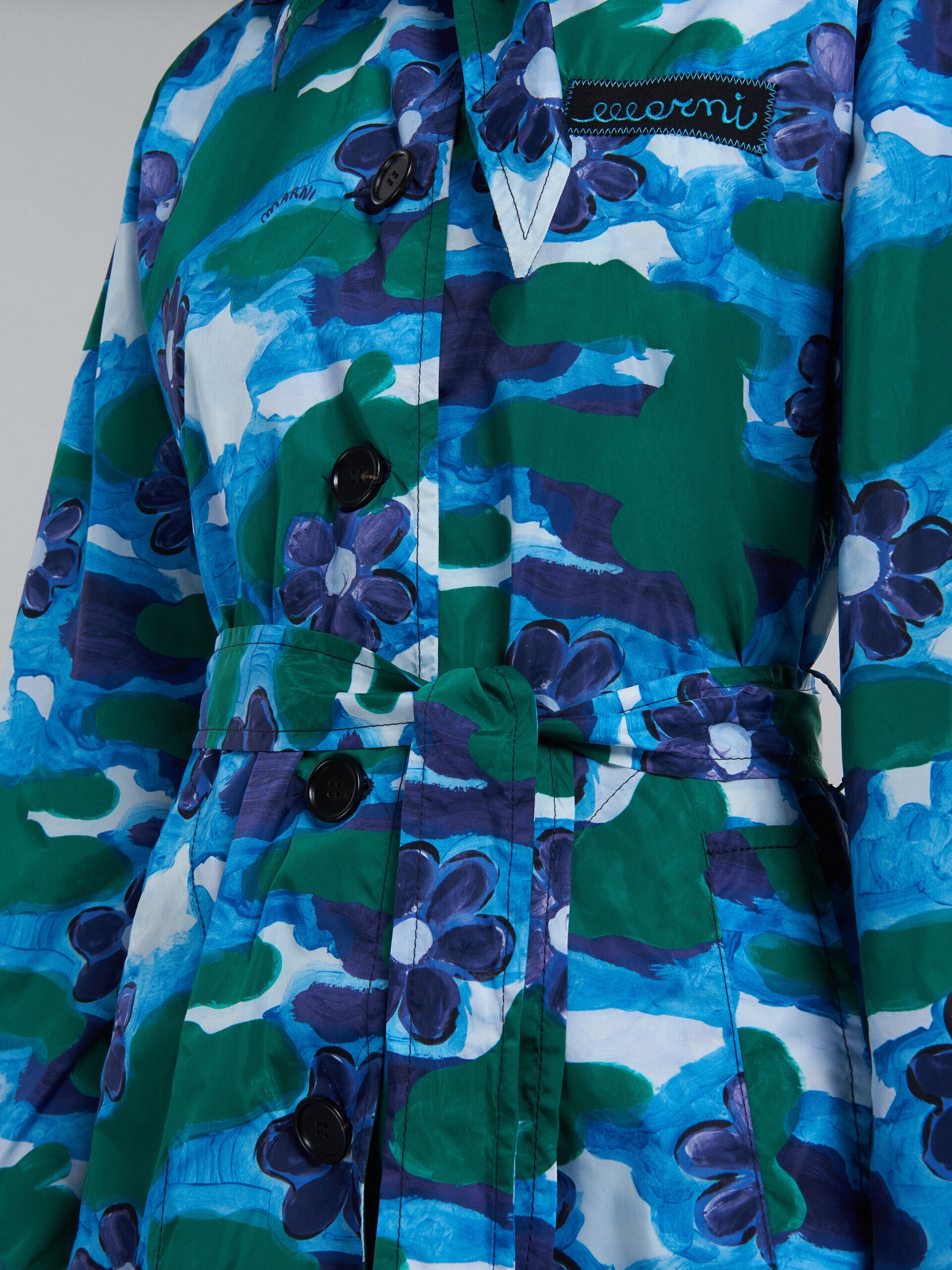 MARNI WOMEN'S BLUE FLORAL PATTERNED DUSTER COAT