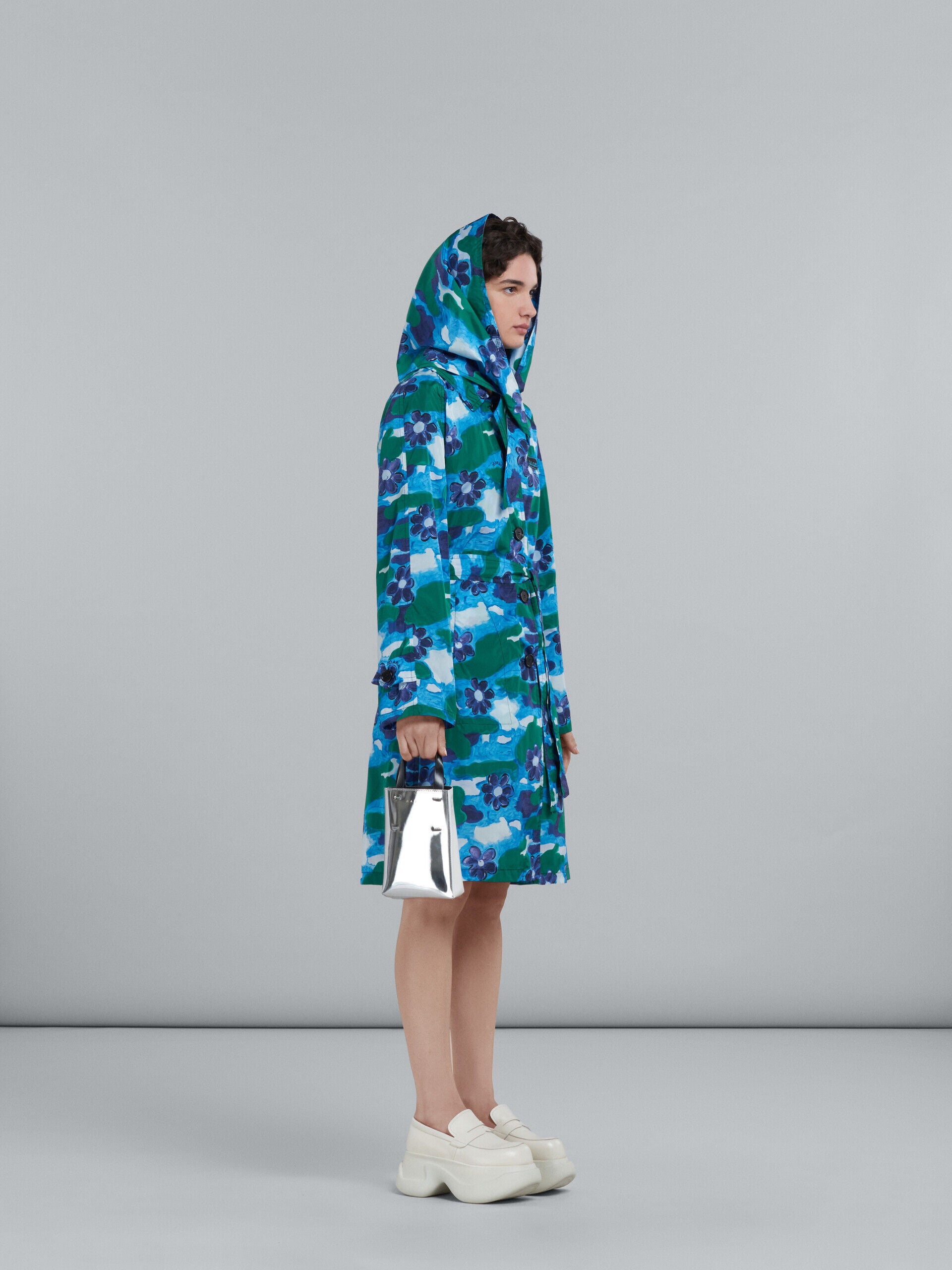 MARNI WOMEN'S BLUE FLORAL PATTERNED DUSTER COAT