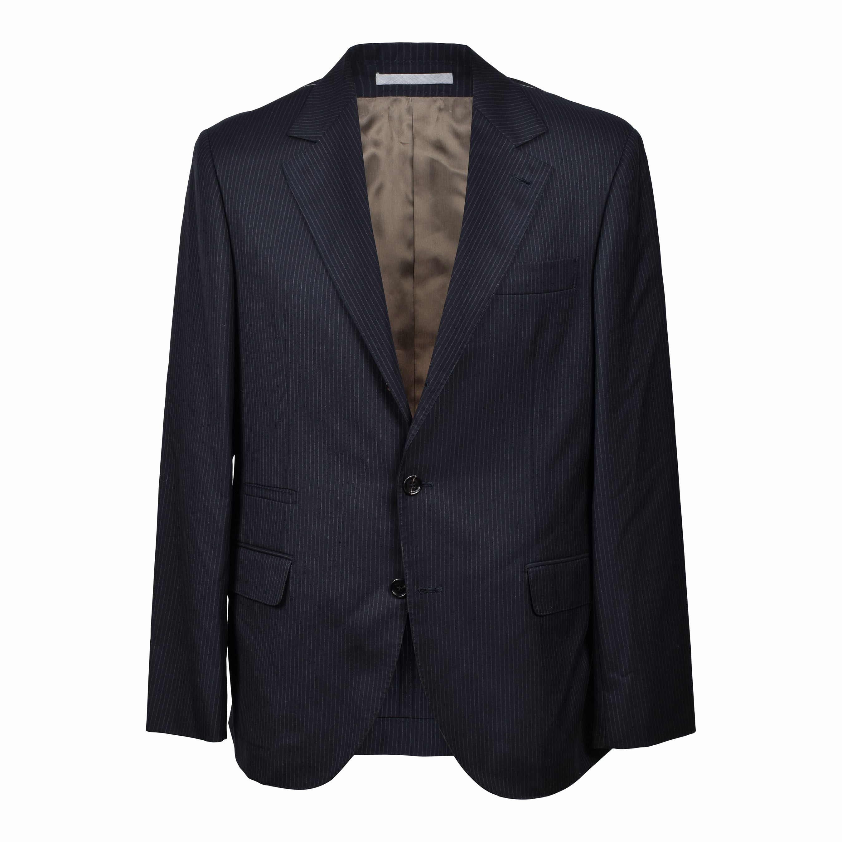 BRUNELLO CUCINELLI MEN'S DARK NAVY VIRGIN WOOL STRIPED BLAZER