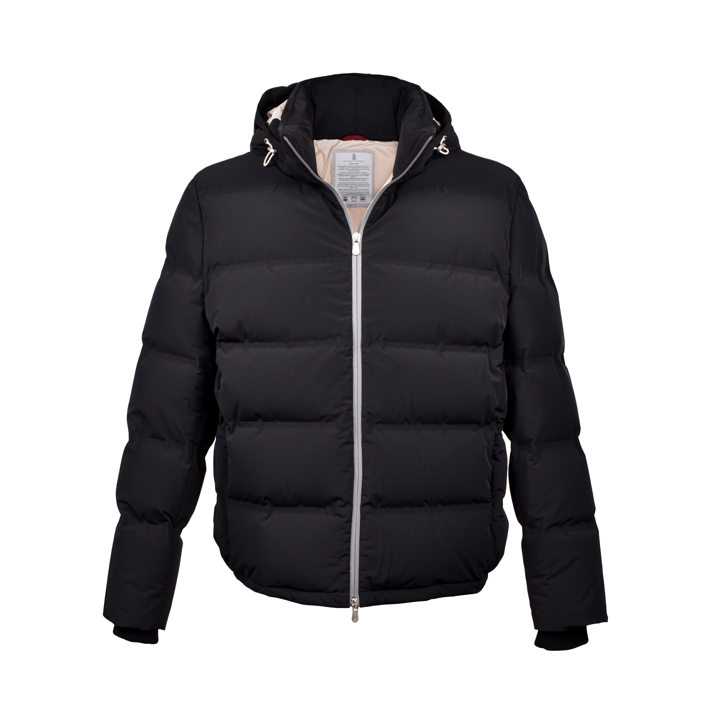 BRUNELLO CUCINELLI MEN'S JET BLACK QUILTED DOWN BOMBER JACKET