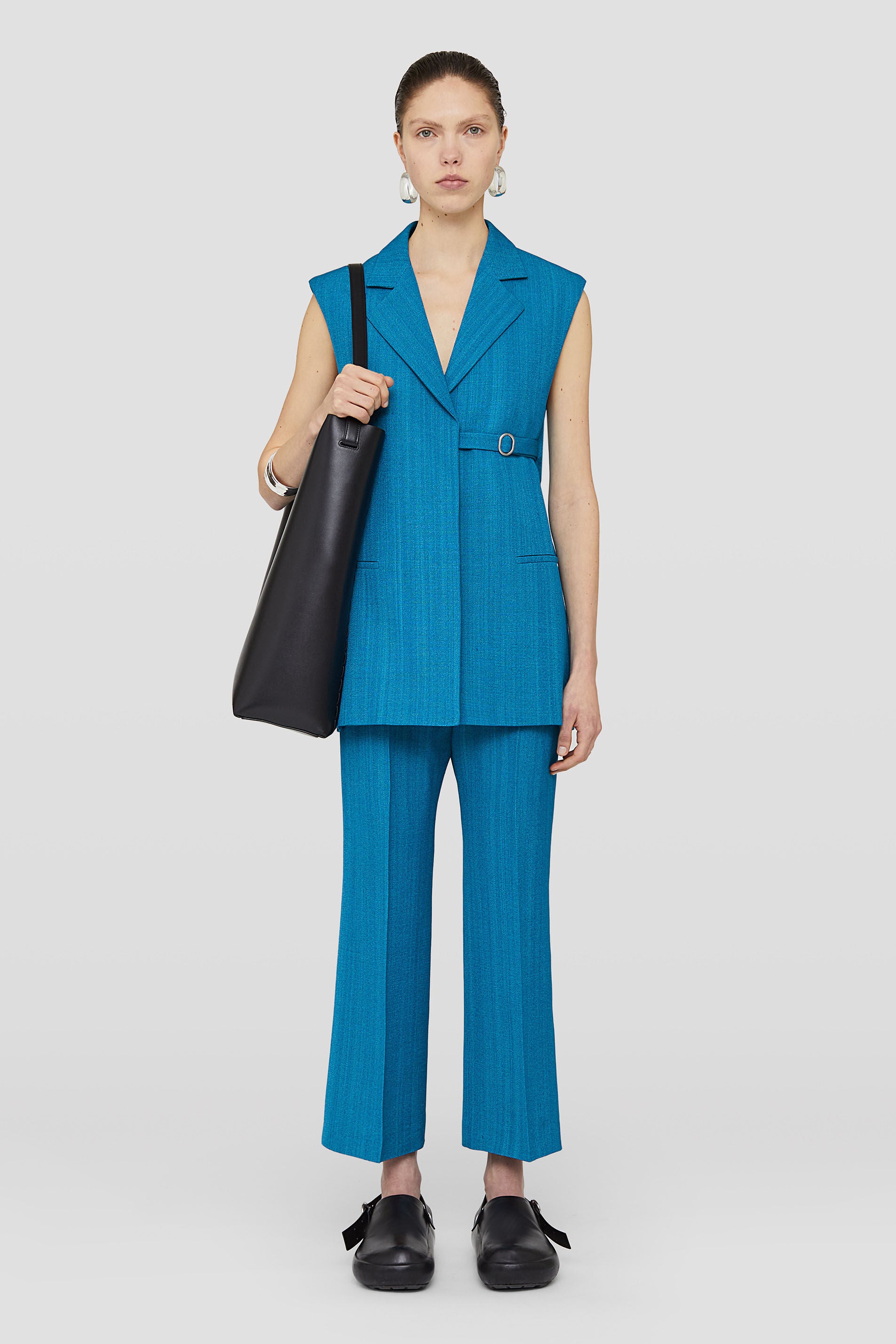 JIL SANDER WOMEN'S BRIGHT BLUE WIDE LEG TROUSERS