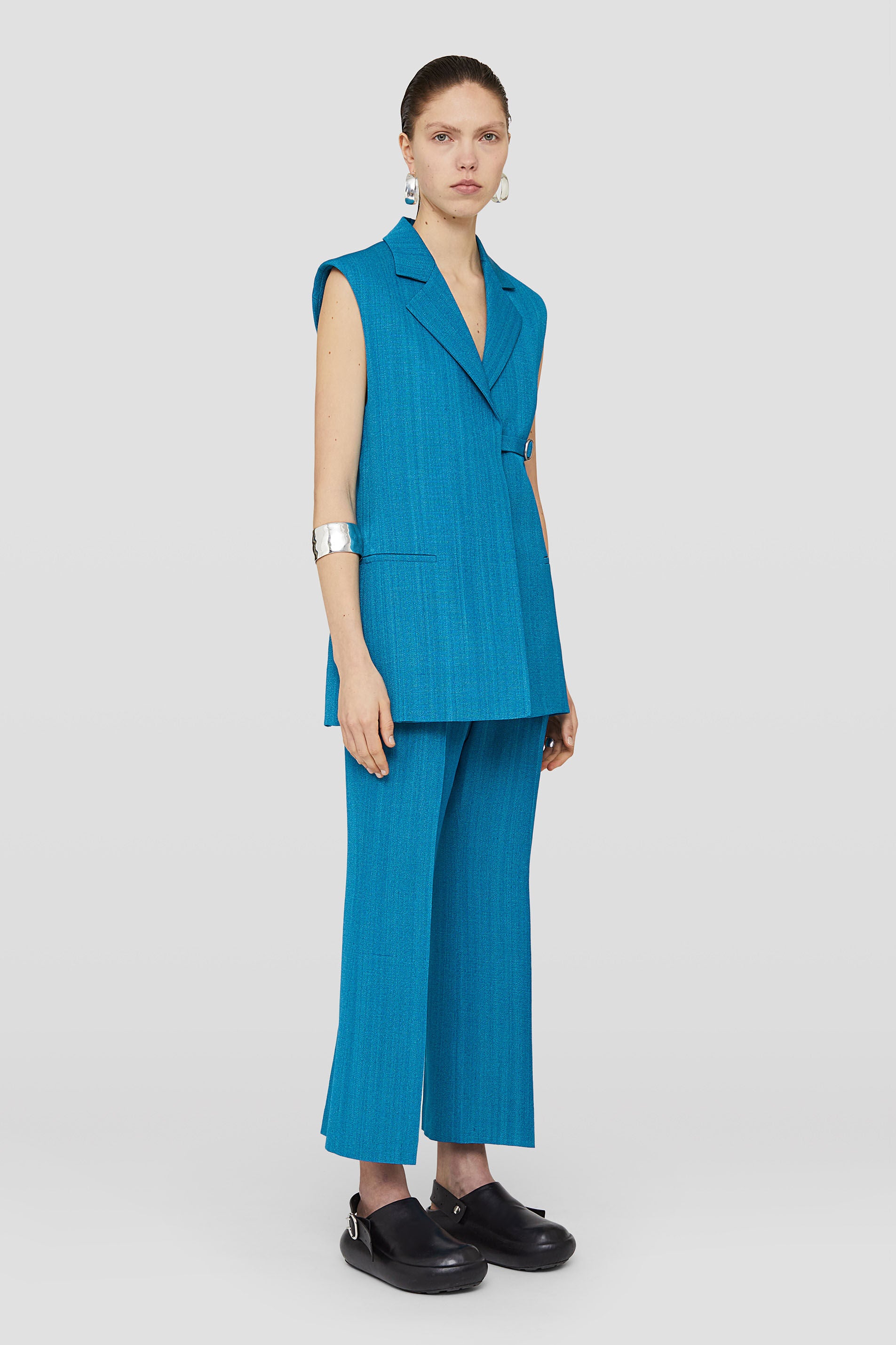 JIL SANDER WOMEN'S BRIGHT BLUE WIDE LEG TROUSERS