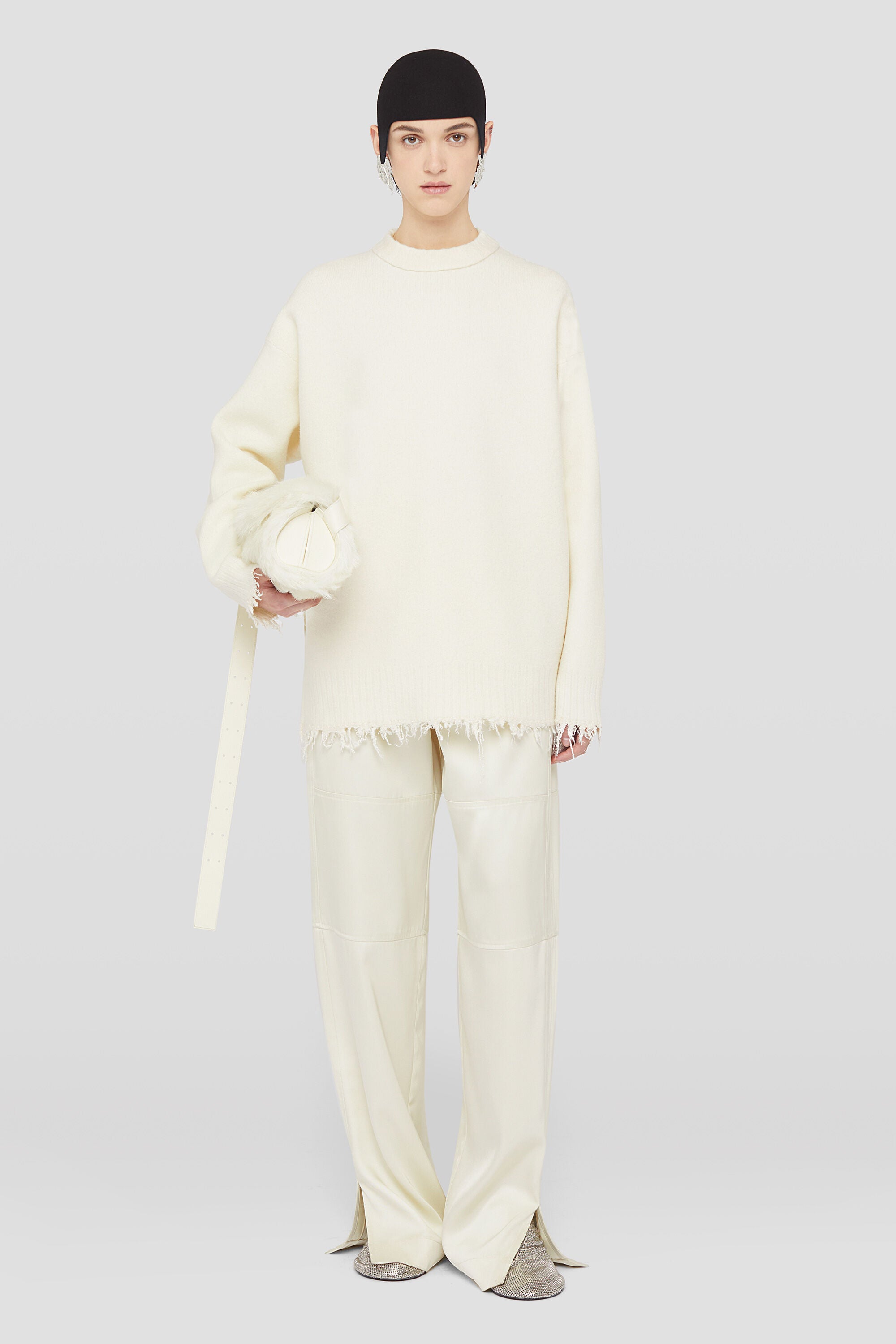 JIL SANDER WOMEN'S OFF WHITE WIDE LEG TROUSERS