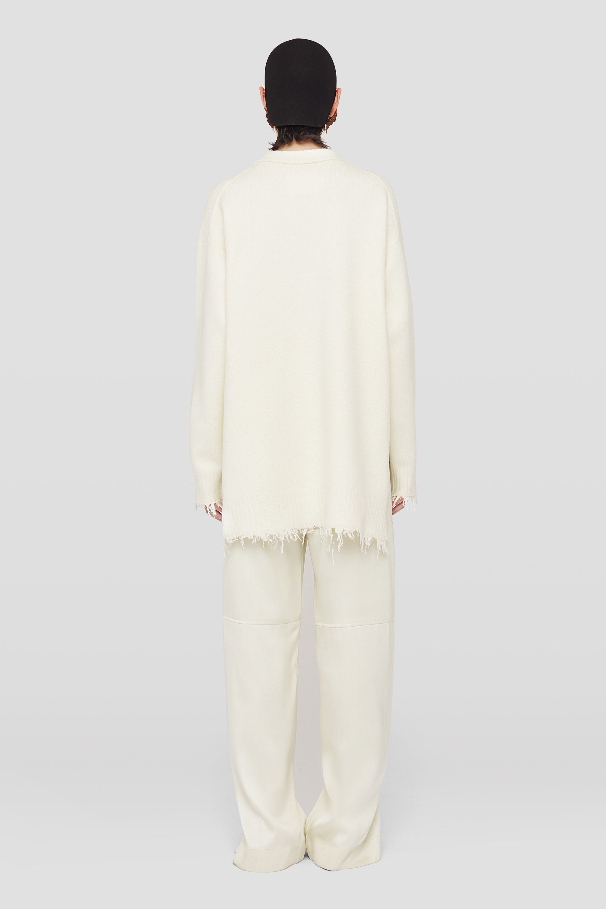 JIL SANDER WOMEN'S OFF WHITE WIDE LEG TROUSERS