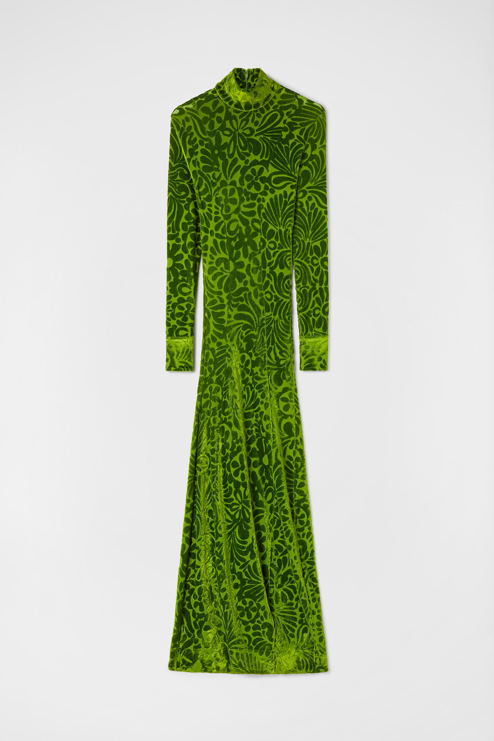 JIL SANDER WOMEN'S PEA GREEN PATTERNED LONG DRESS